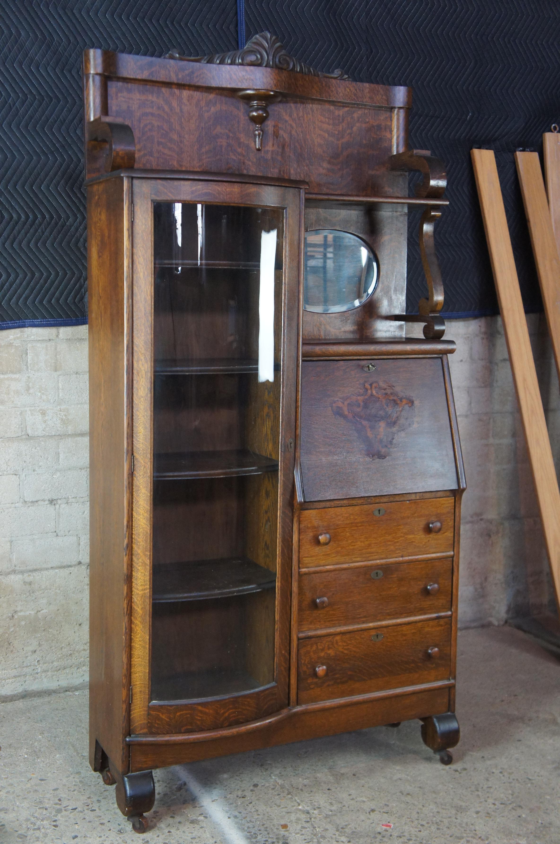 antique secretary desk with glass hutch