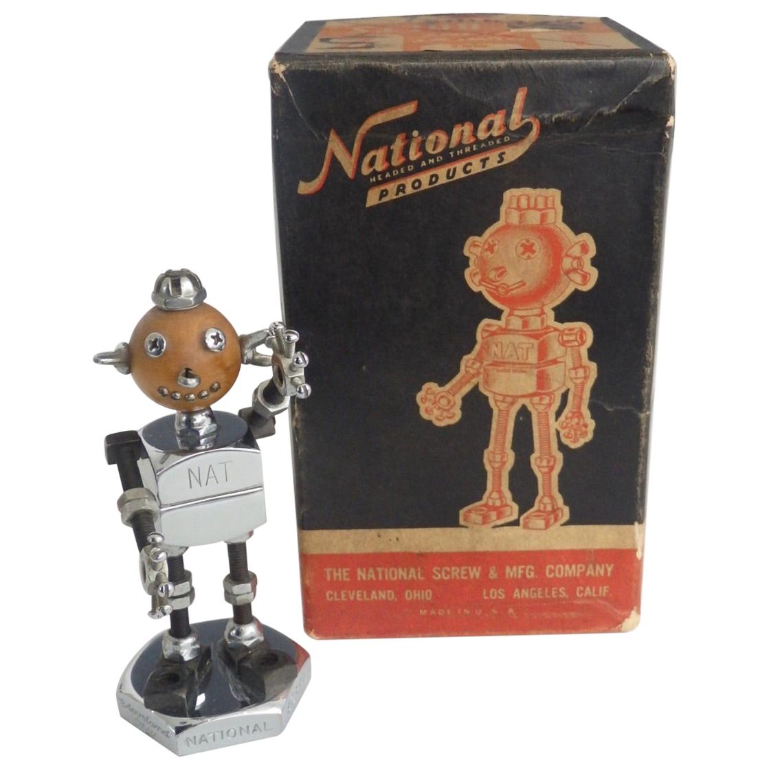Sculpture robot avec logo publicitaire et quincaillerie nationale