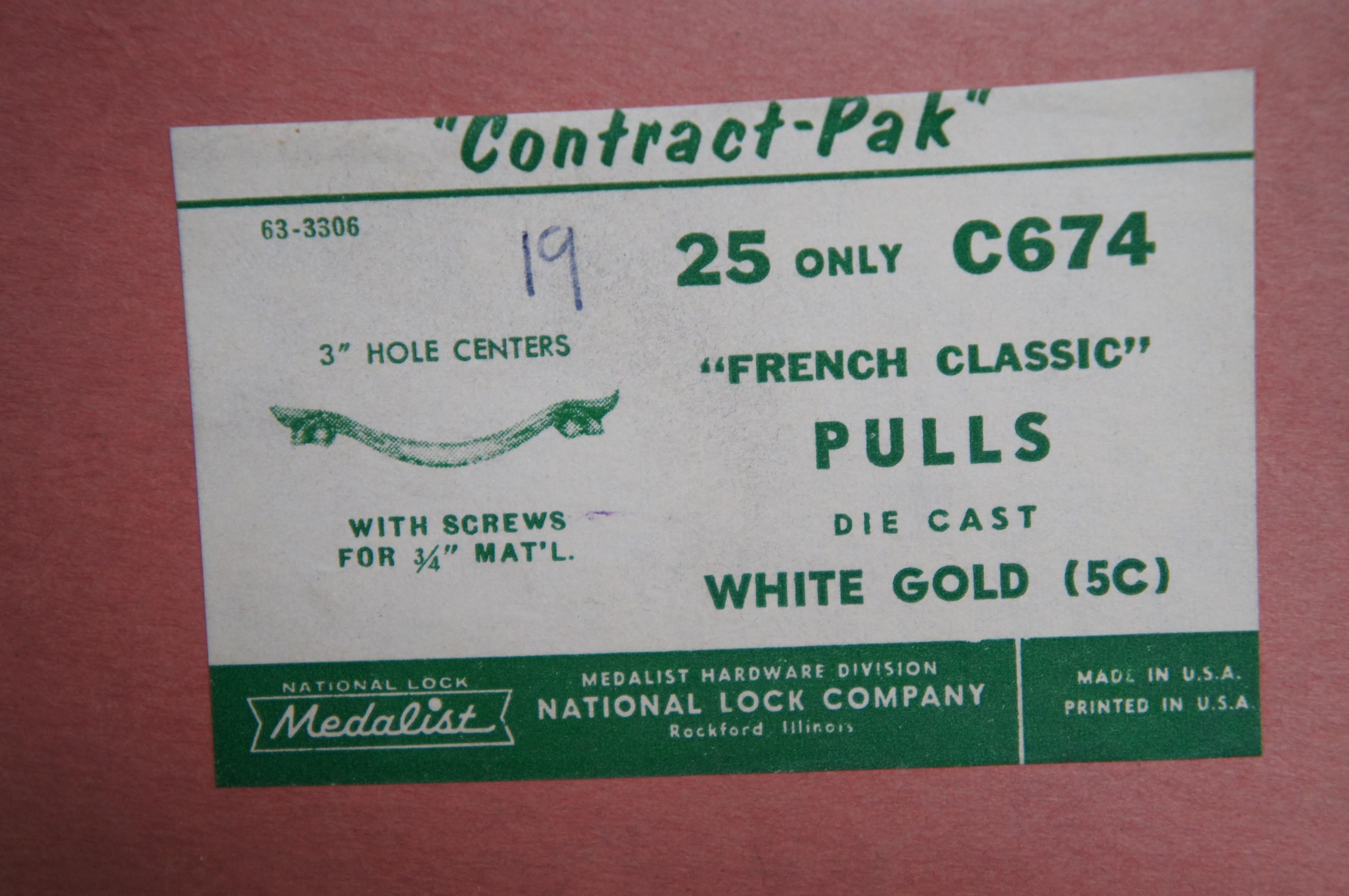 National Lock Co Medalist C674-5C Französisch Classic Weißgold Schubladengriffe MCM im Angebot 6