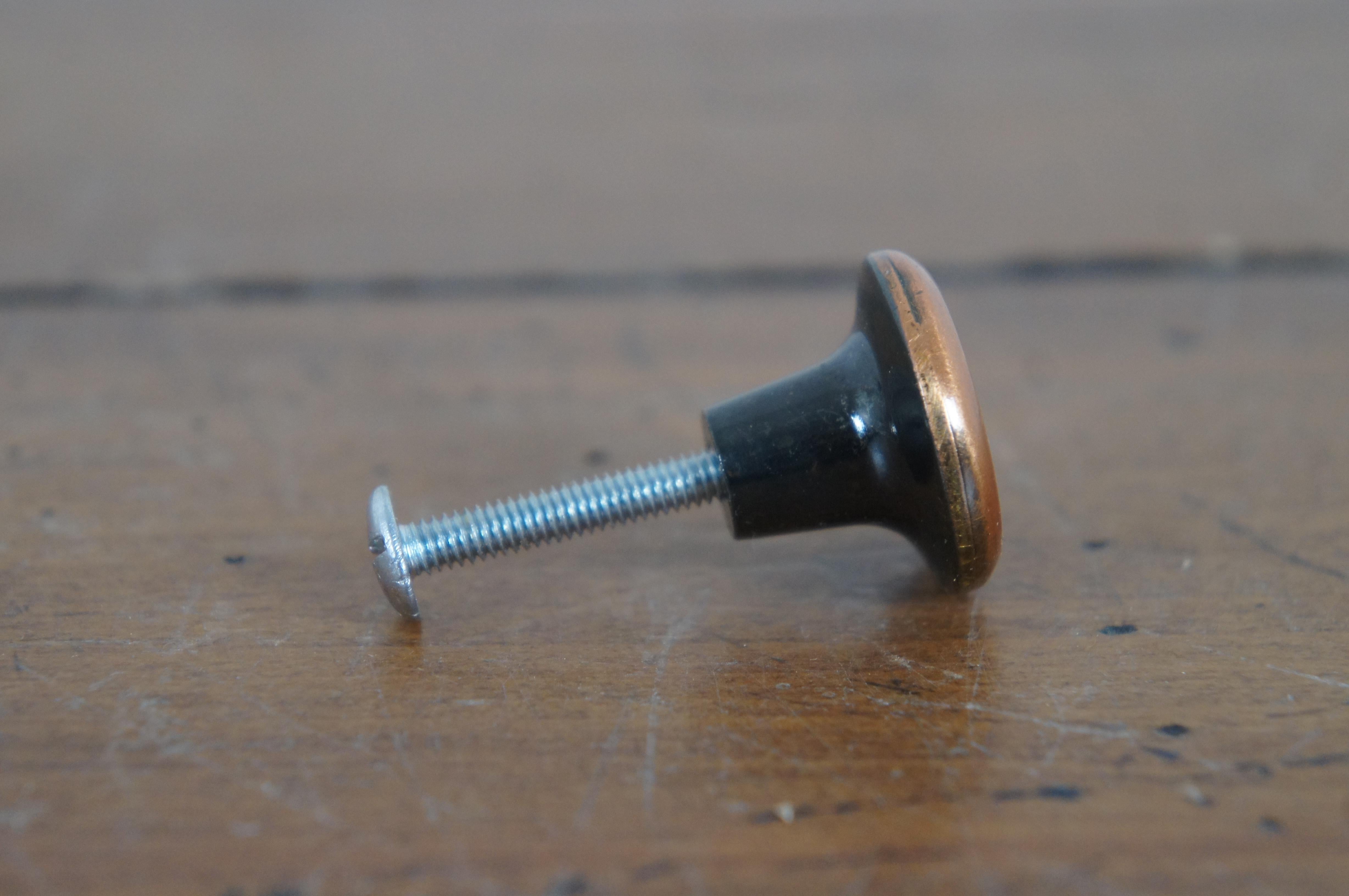 Mid-Century Modern National Lock Co Medalist Old Copper Brass Button Knob Drawer Pulls