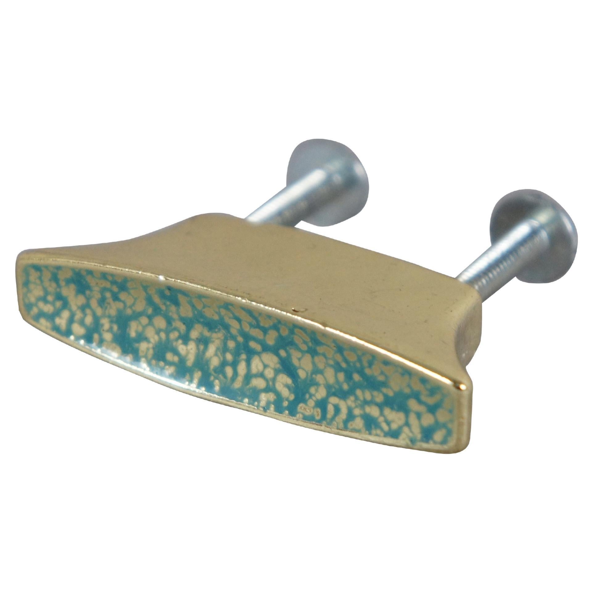 National Lock Medalist C697-3CT Century 21 Knob Brass Turquoise Drawer Pulls MCM For Sale