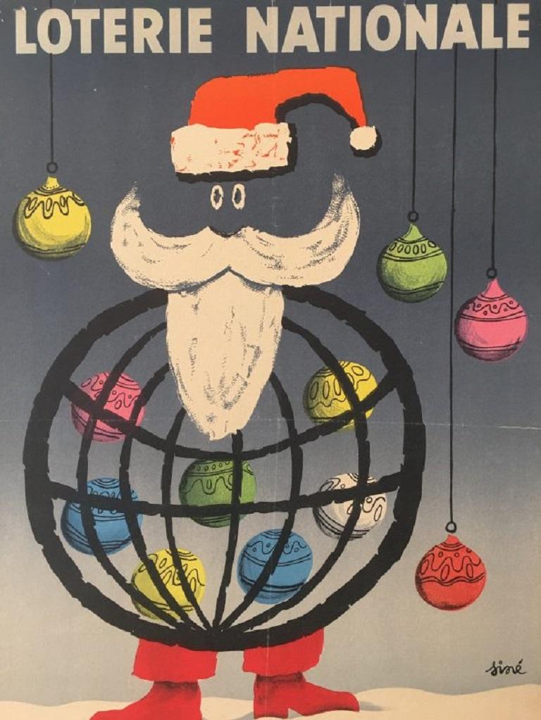 Loterie nationale tranche de Noël affiche originale vintage.