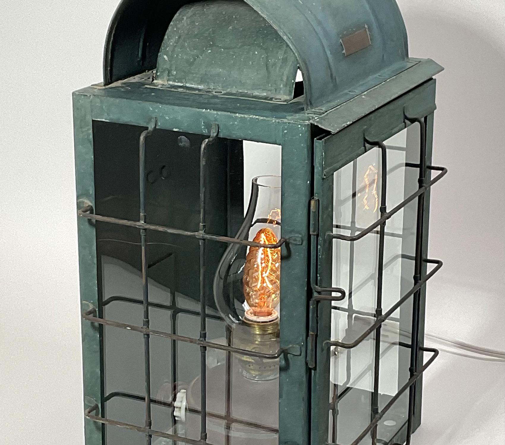 Steel National Marine Lamp Co. Iron Bulkhead Marine Lantern For Sale