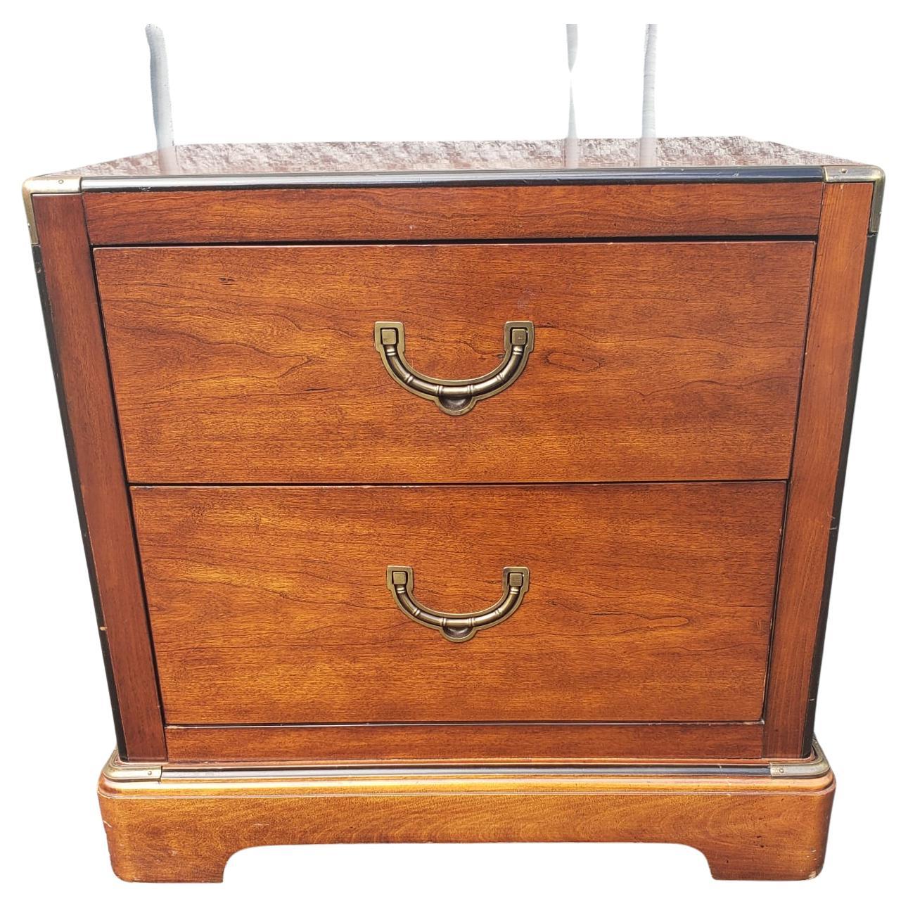 Walnut National Mount Airy Mahogany Campaign Style Bedside Table Chest