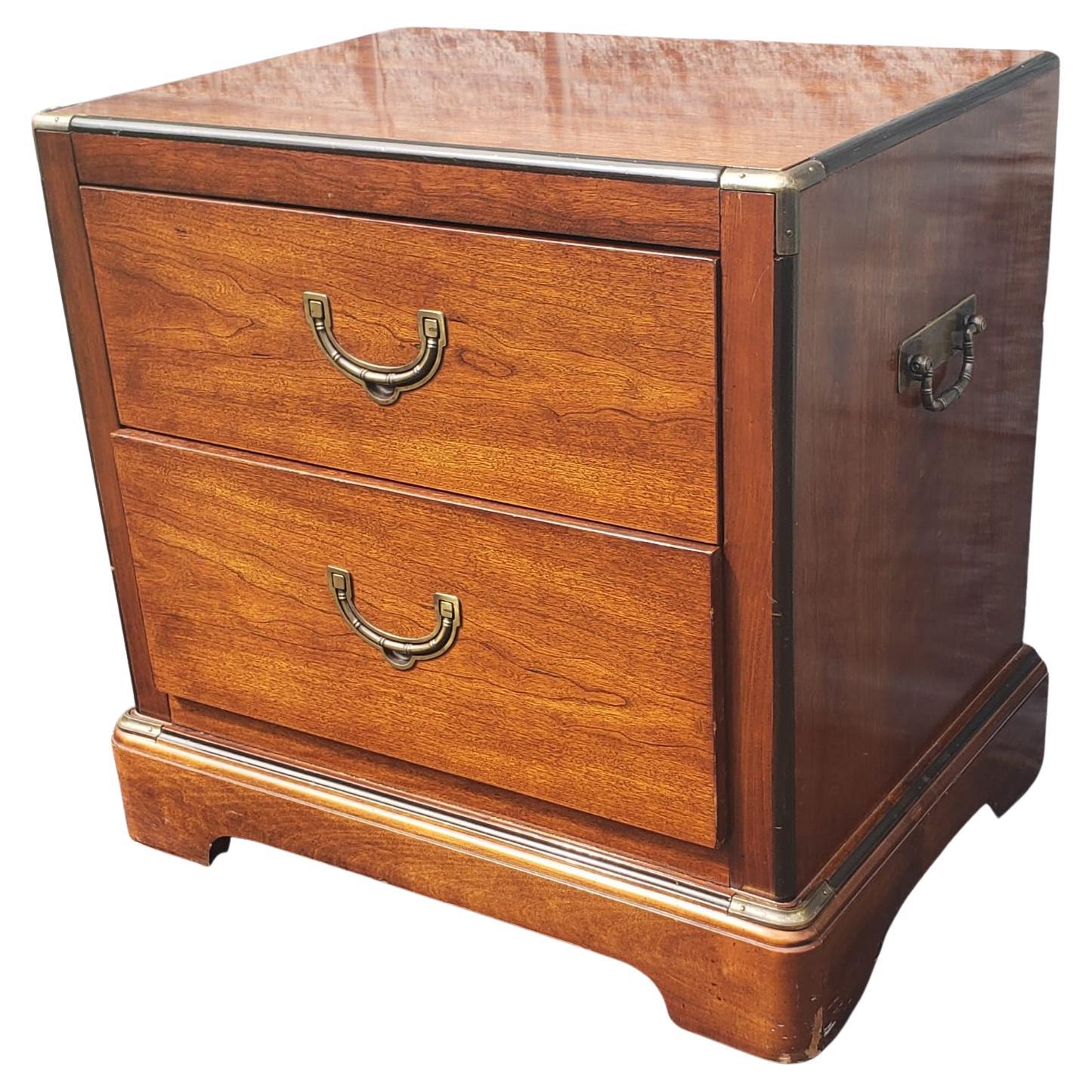 Varnished National Mount Airy Mahogany Campaign Style Bedside Table Chest
