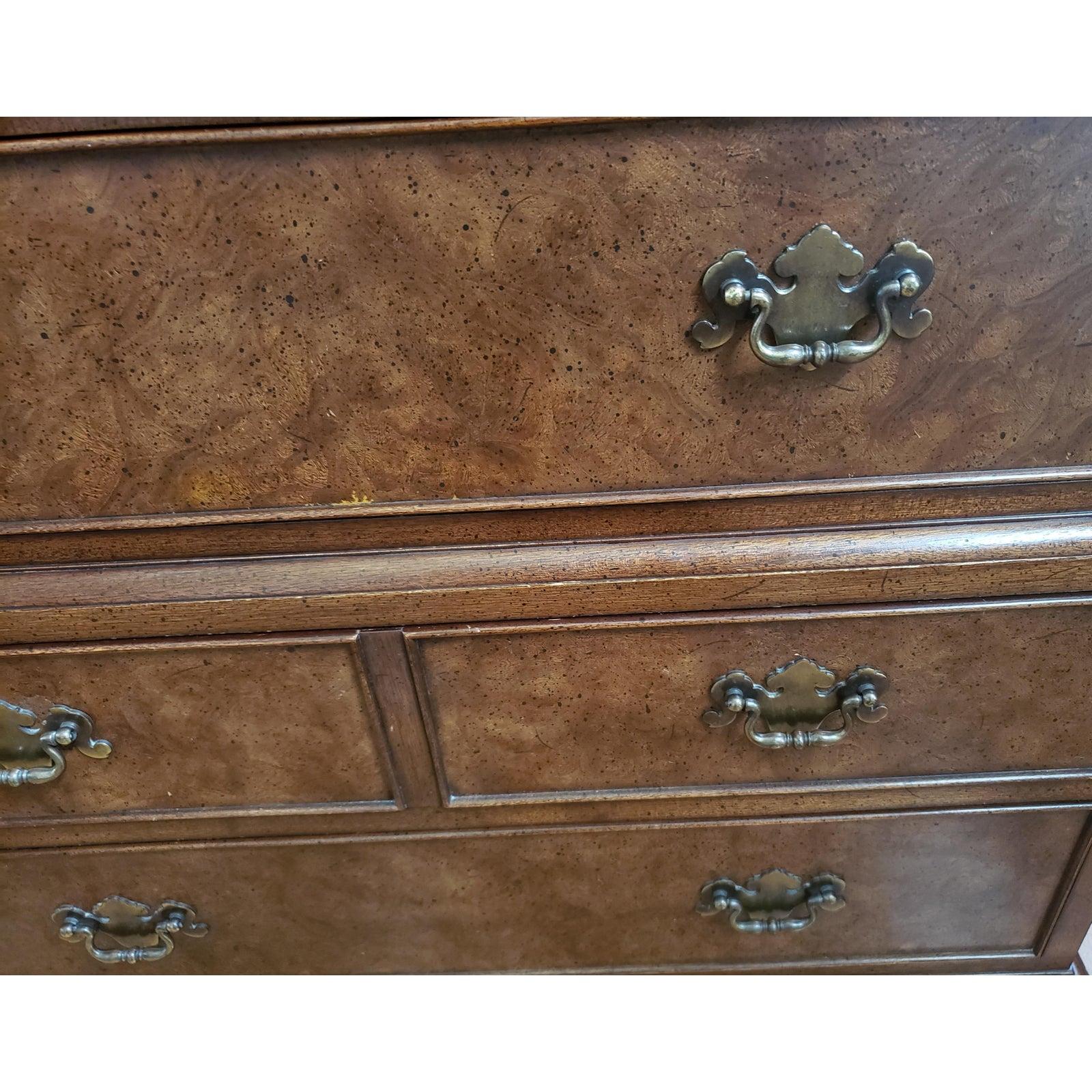 20th Century National Mount Airy Walnut Burl Chest of Drawers For Sale