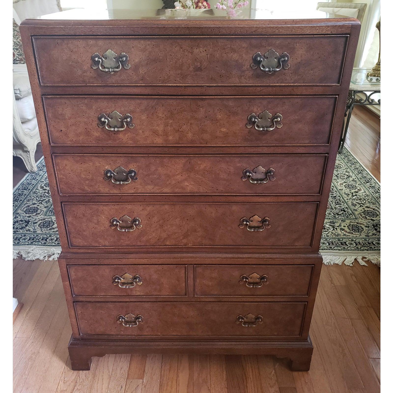National Mount Airy Walnut Burl Chest of Drawers For Sale 1