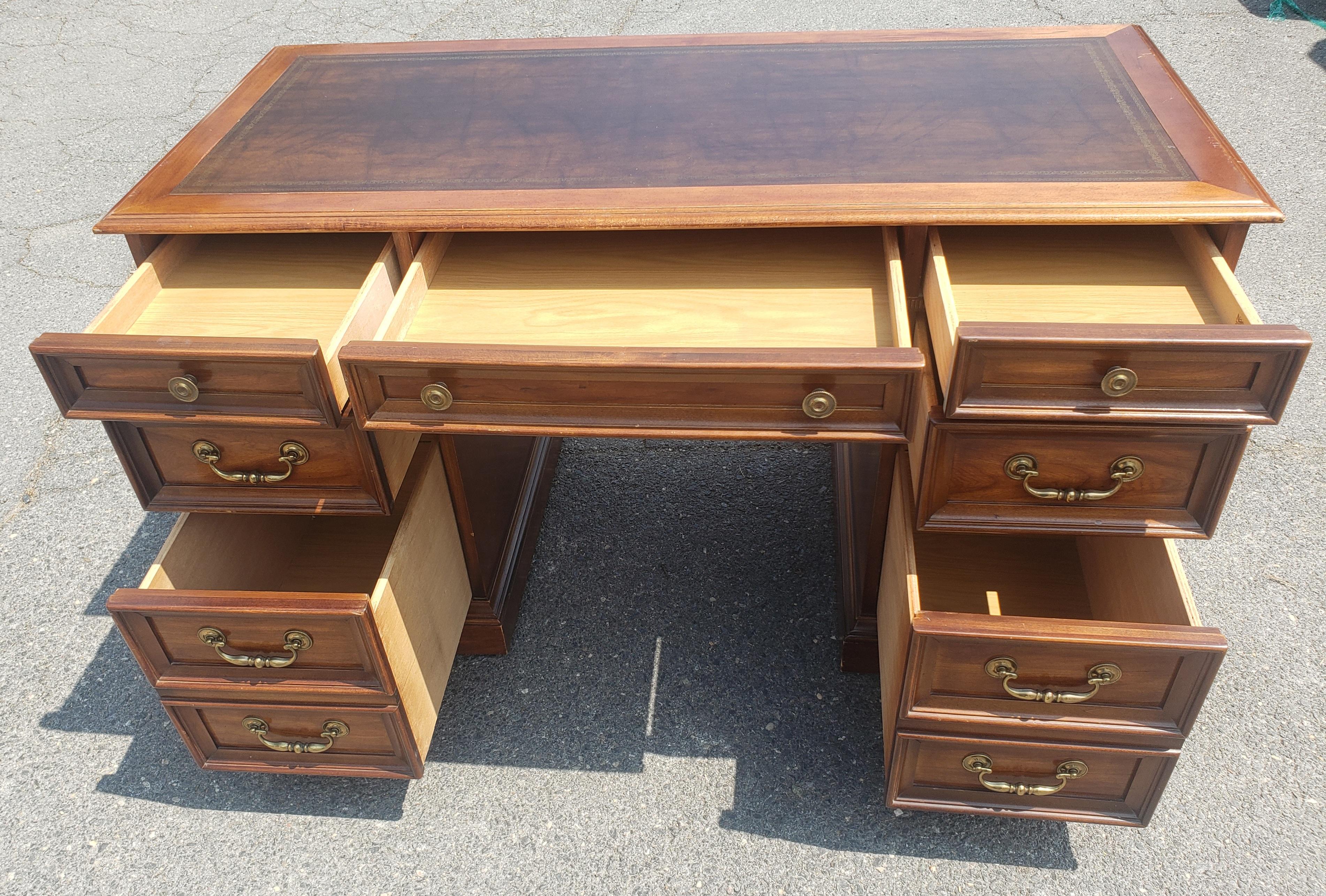National Mt Airy Chippendale Mahogany and Tooled Leather Top Partners Desk  3