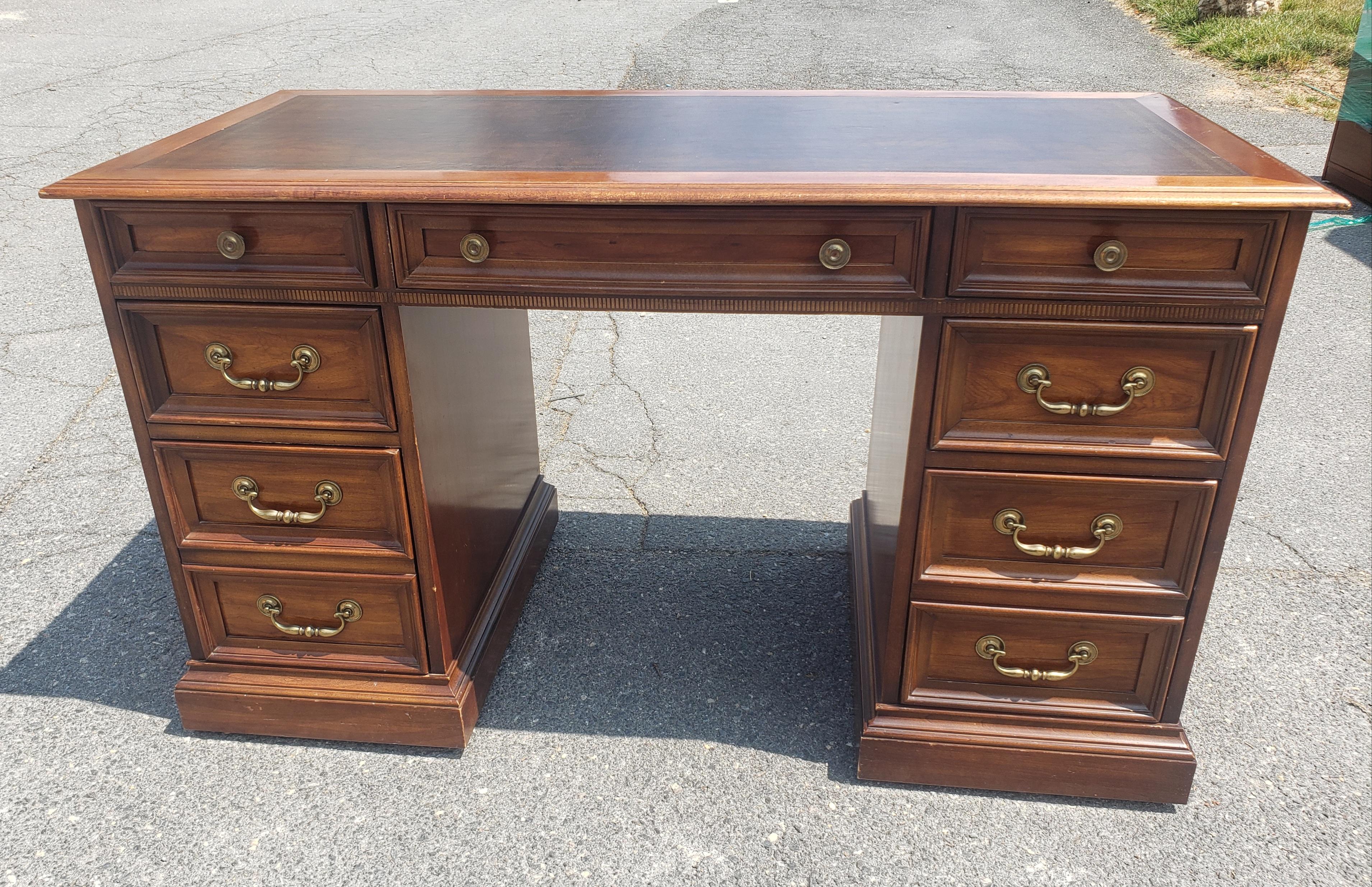 National Mt Airy Chippendale Mahogany and Tooled Leather Top Partners Desk  5