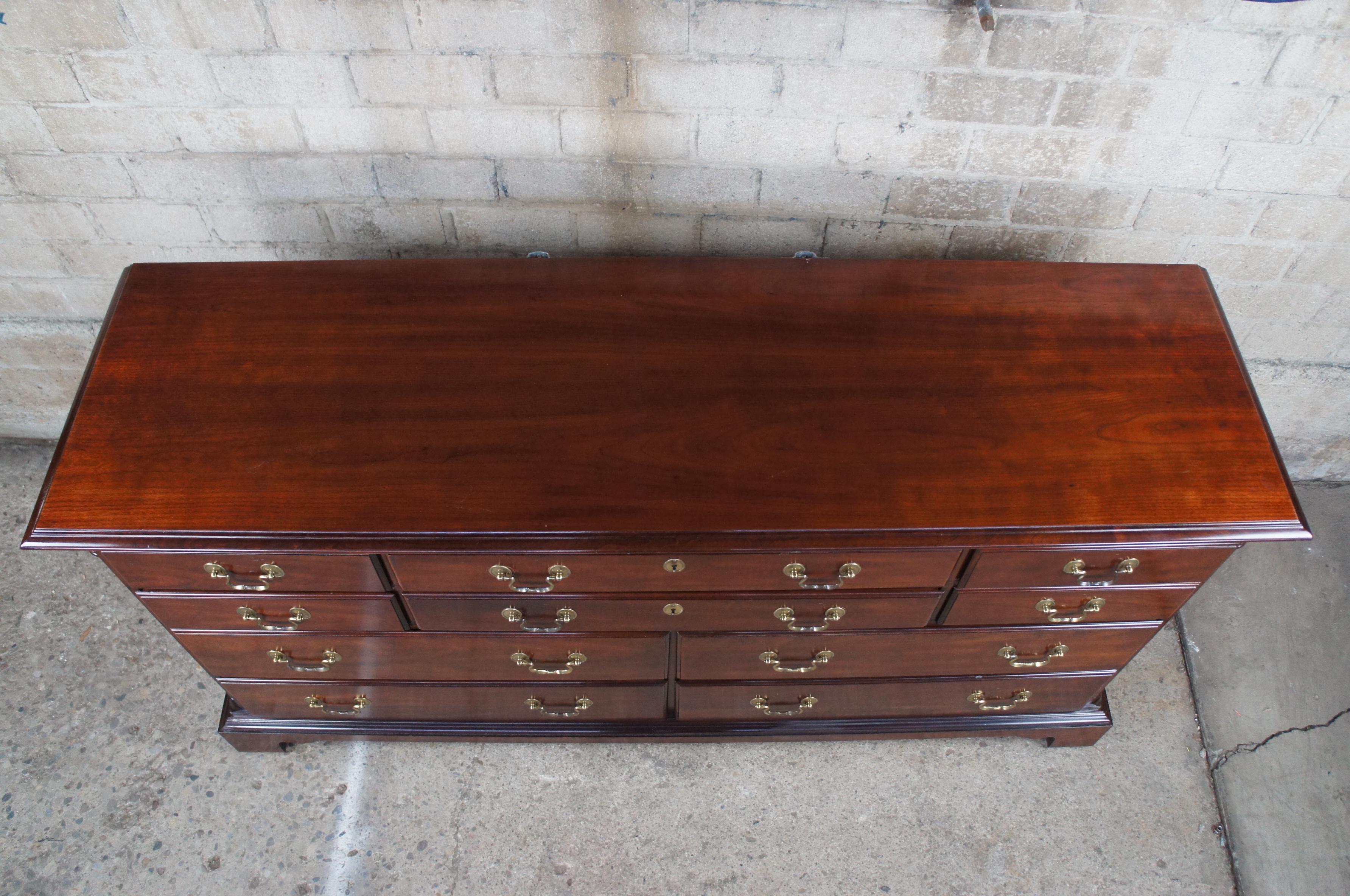 National Mt. Airy Chippendale Style Cherry Double Dresser & Mirror Ten Drawers 3
