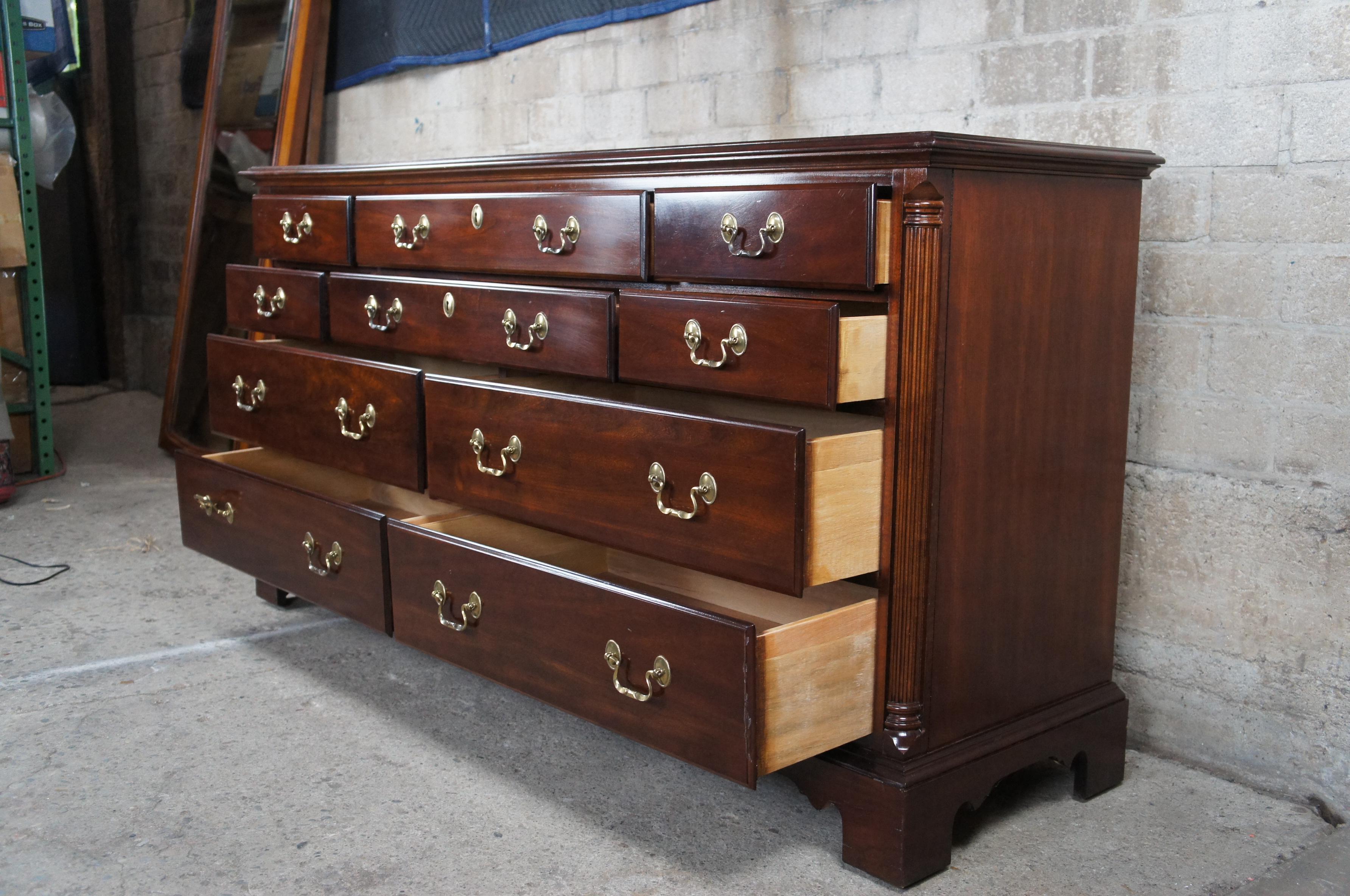 National Mt. Airy Chippendale Style Cherry Double Dresser & Mirror Ten Drawers 4