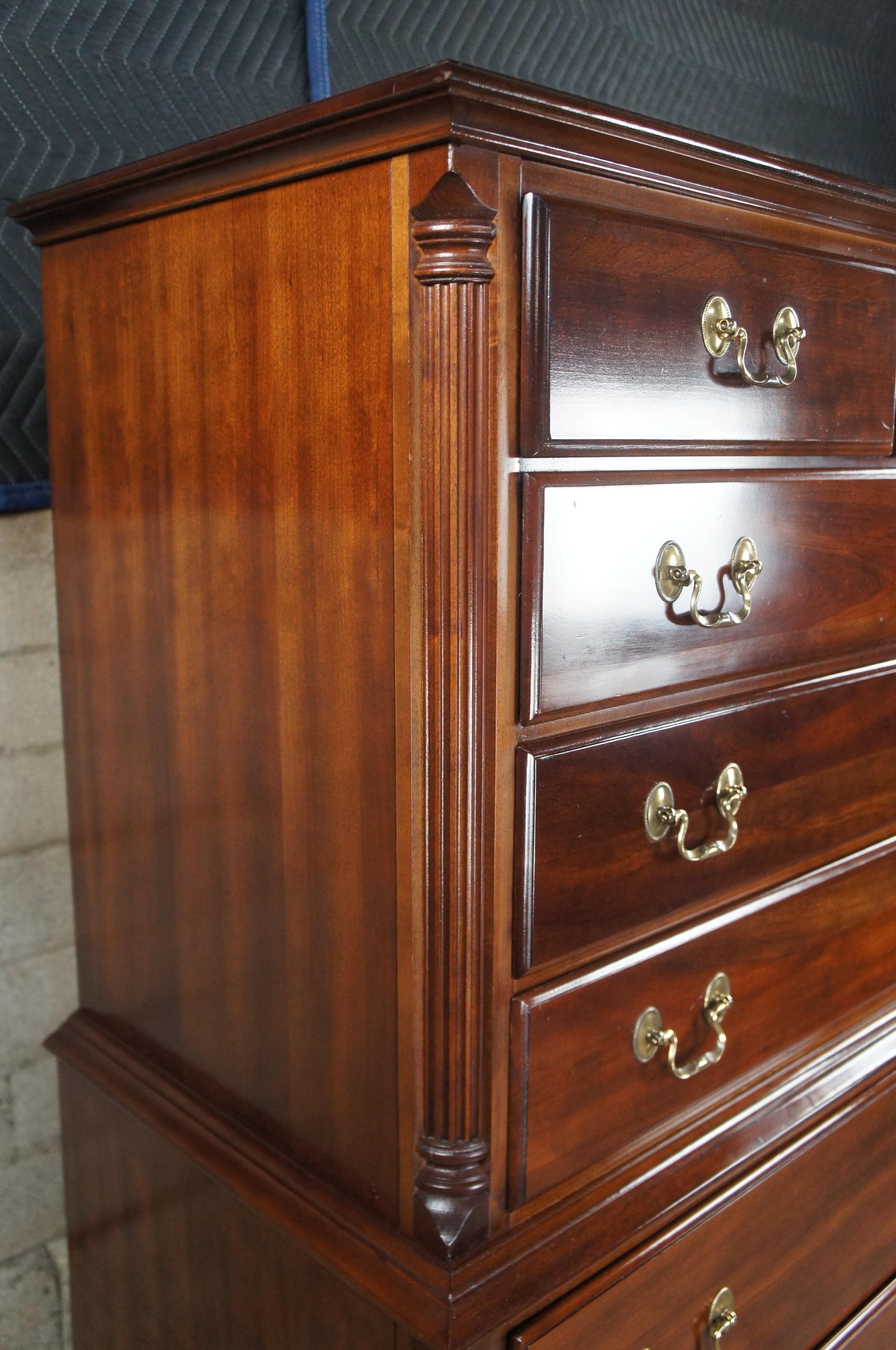 National Mt. Airy Chippendale Style Cherry Tallboy Dresser Chest of Drawers Vtg In Good Condition In Dayton, OH