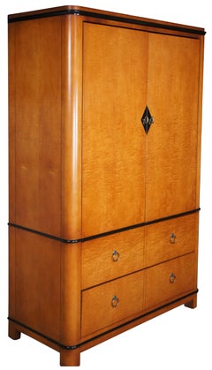 National Mt. Airy Curly Maple Ebonized Biedermeier Vienna Armoire Wardrobe
