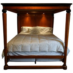 Used National Mt. Airy King Size Biedermeier Art Deco Maple Burl Canopy Poster Bed