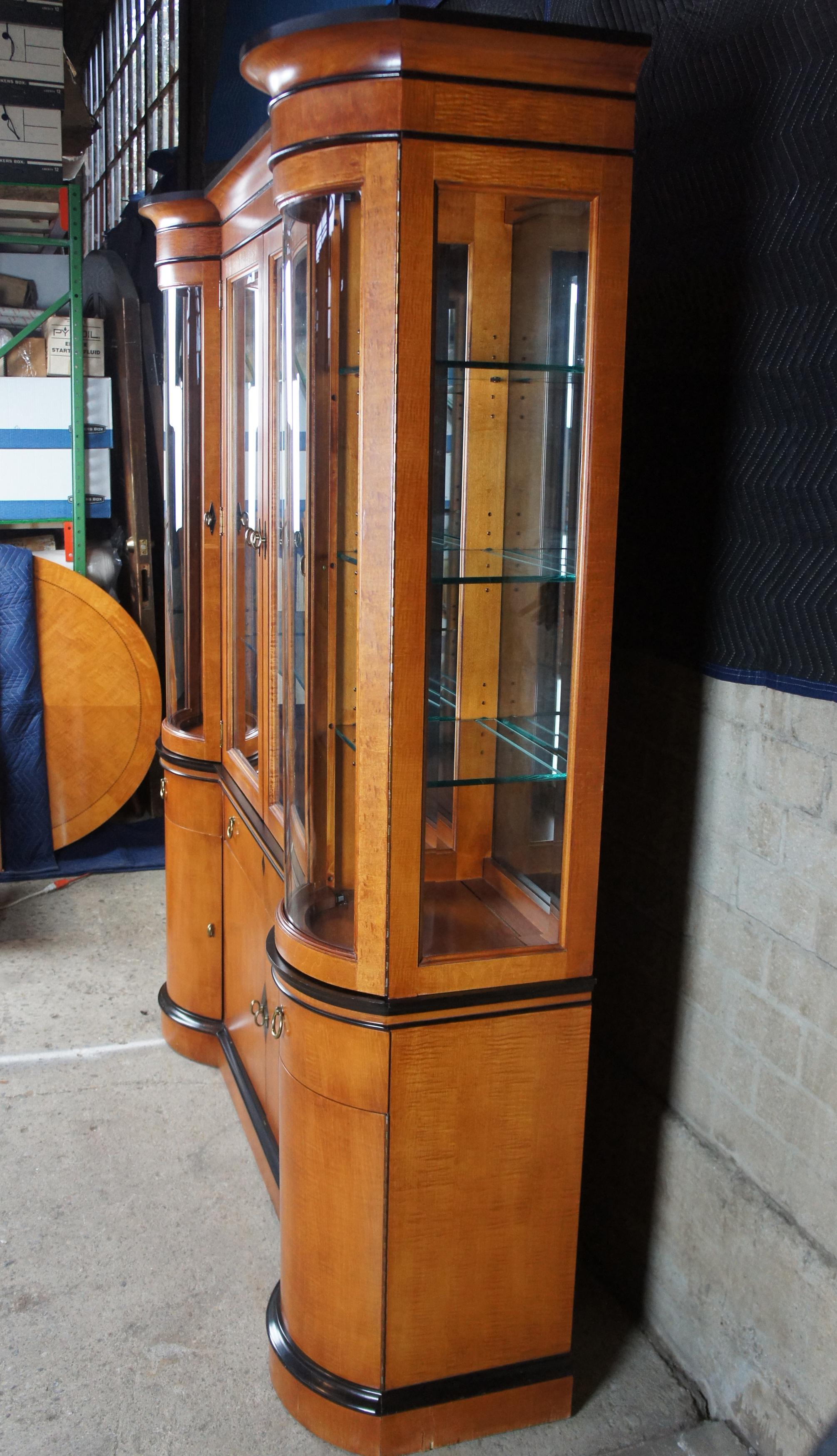 National Mt. Airy Maple Biedermeier Style Curved Glass Breakfront China Cabinet 5
