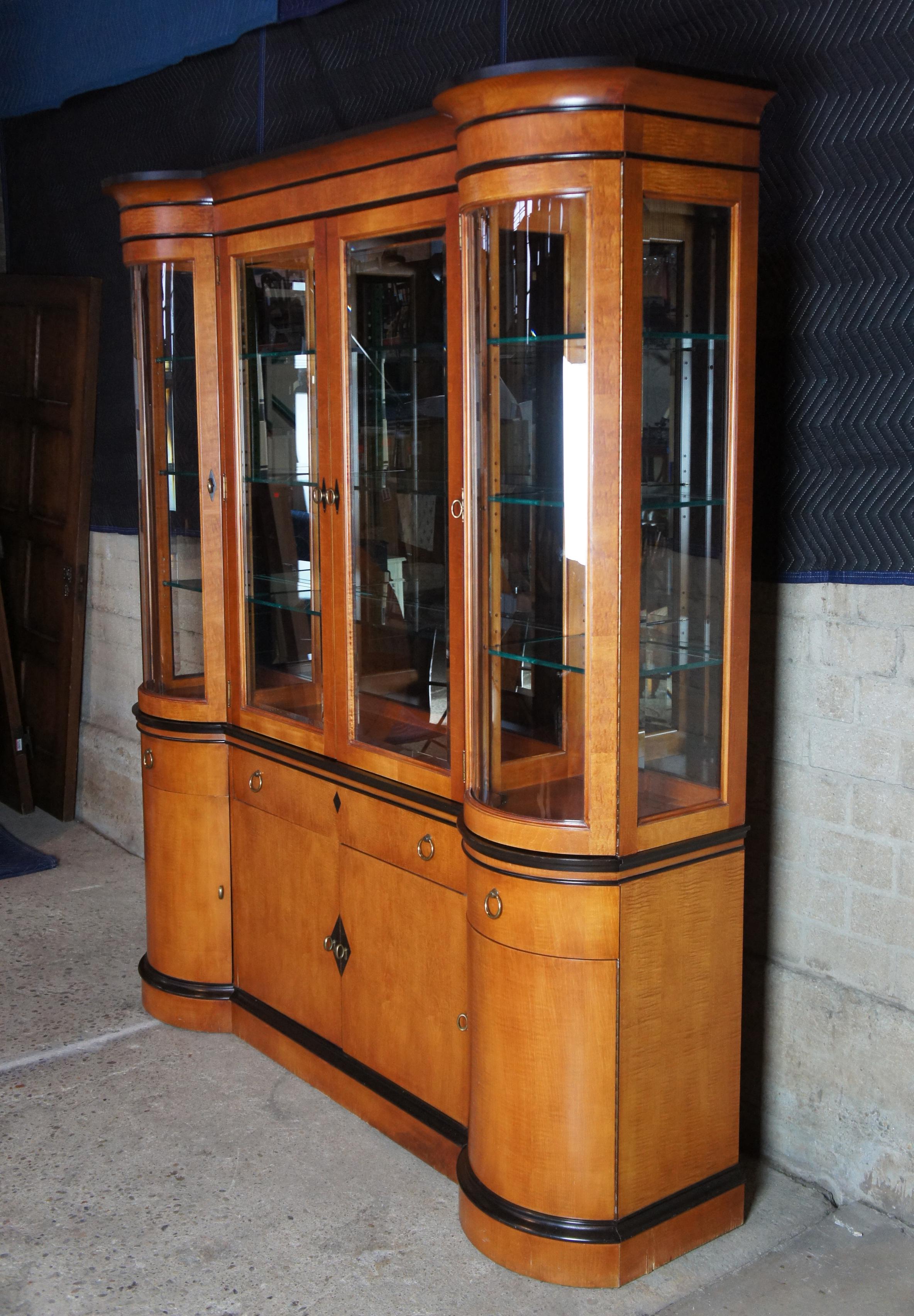 National Mt. Airy Maple Biedermeier Style Curved Glass Breakfront China Cabinet In Good Condition In Dayton, OH