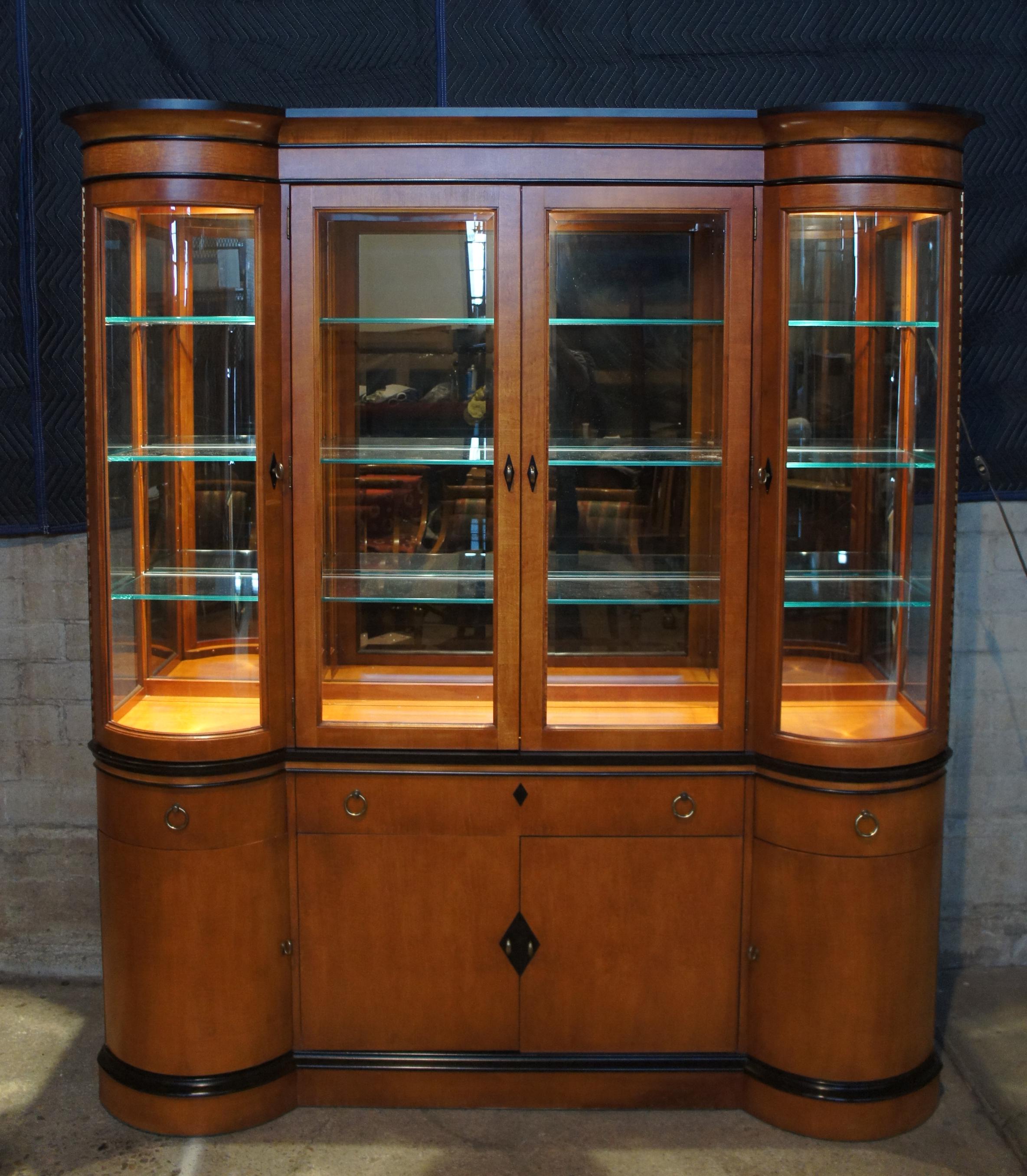 National Mt. Airy Maple Biedermeier Style Curved Glass Breakfront China Cabinet 2