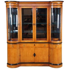 Vintage National Mt. Airy Maple Biedermeier Style Curved Glass Breakfront China Cabinet