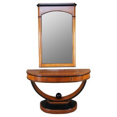 National Mt Airy Maple Ebonized Biedermeier Demilune Console Table Server Mirror