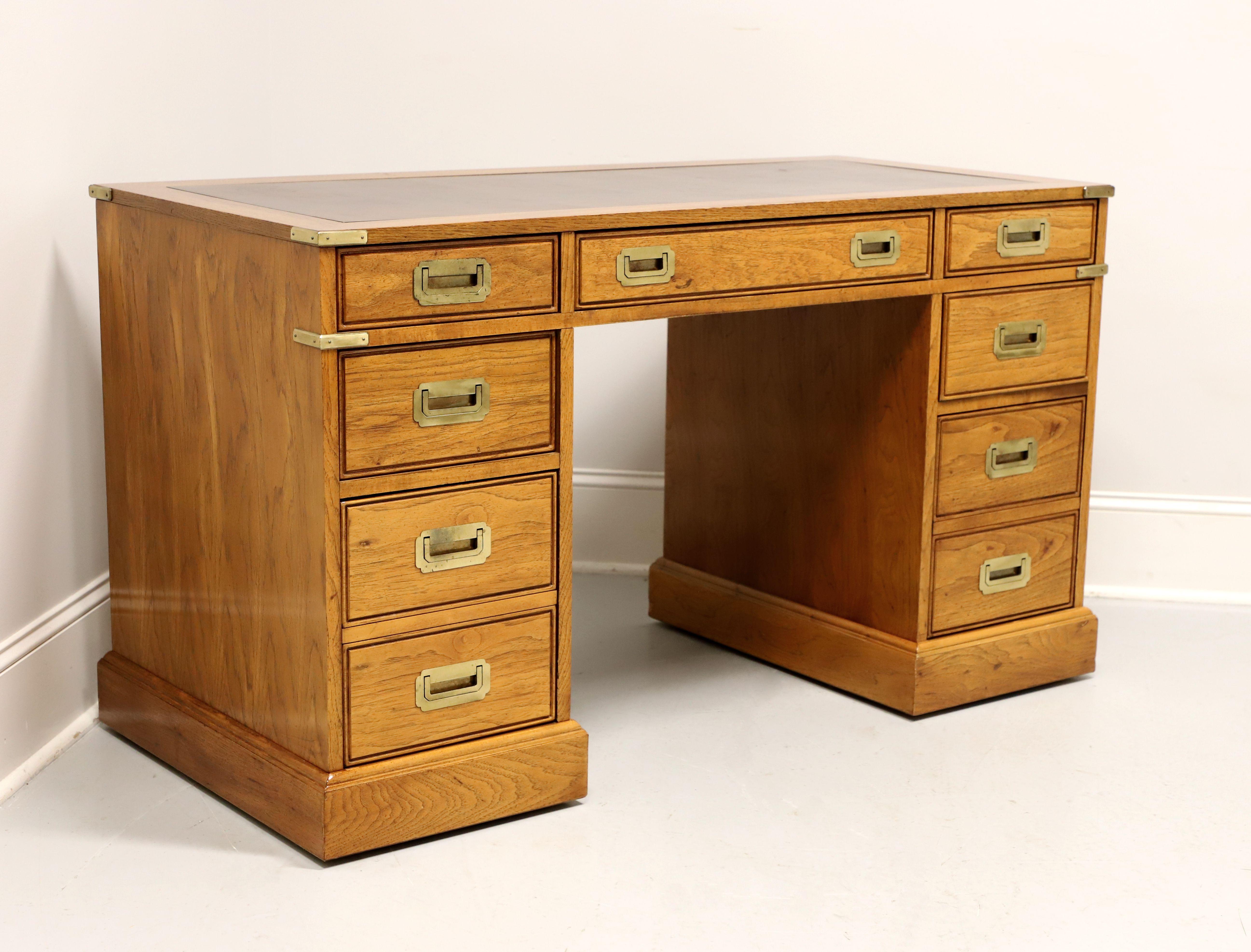 NATIONAL MT. AIRY Oak Campaign Style Kneehole Desk with Leather Writing Surface 4