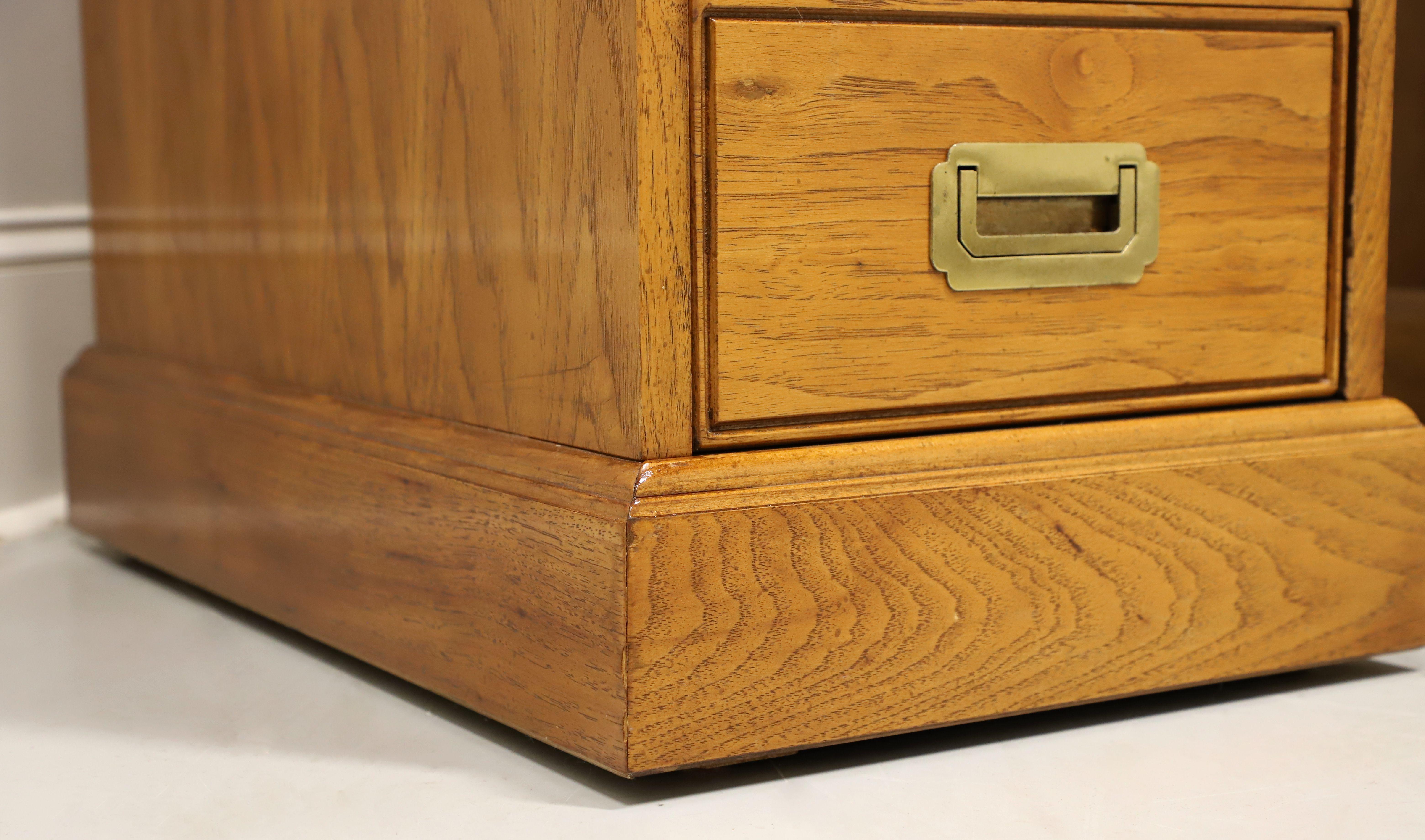 20th Century NATIONAL MT. AIRY Oak Campaign Style Kneehole Desk with Leather Writing Surface