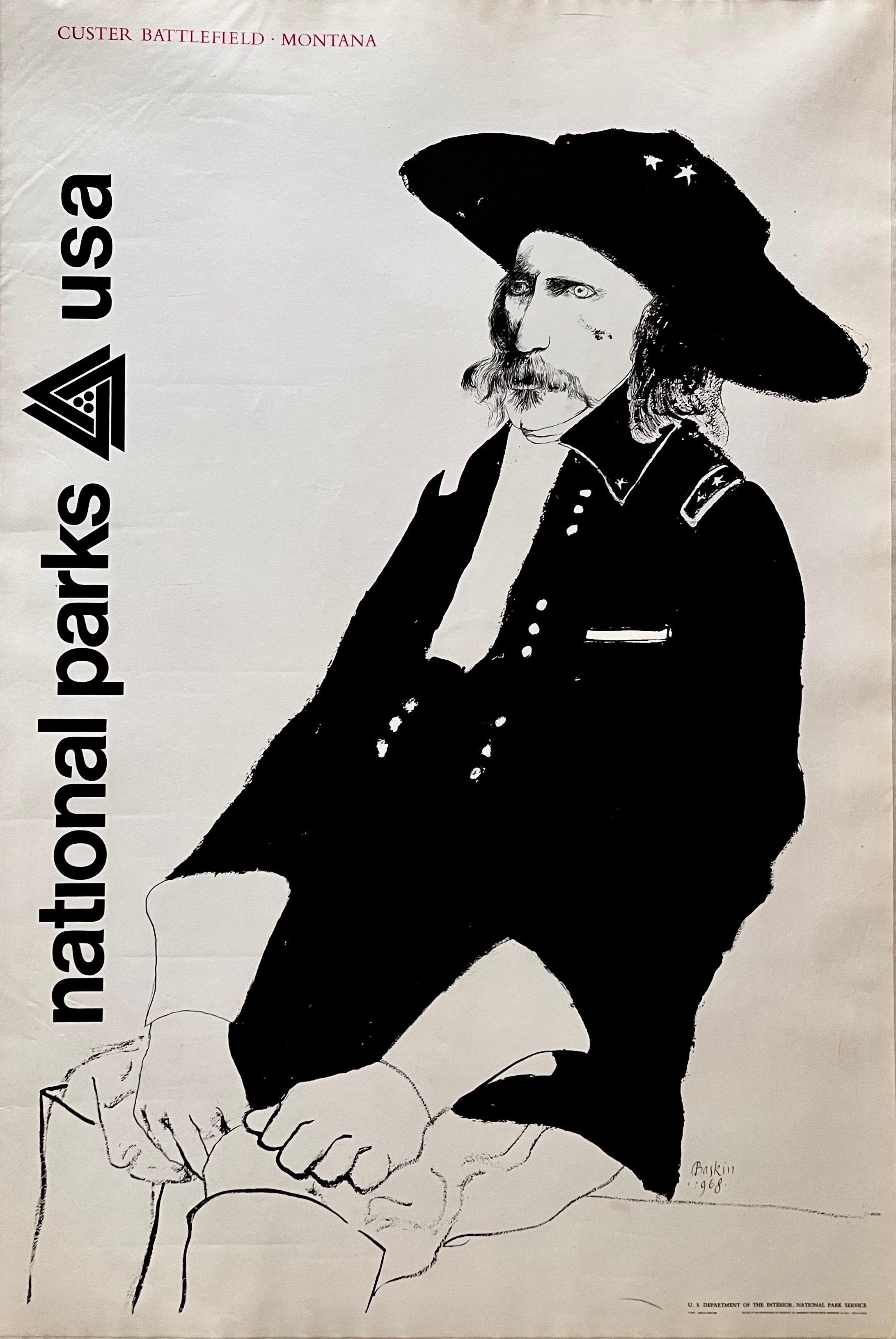 National Parks Custer Battlefield Poster by Leonard Baskin, 1969 


