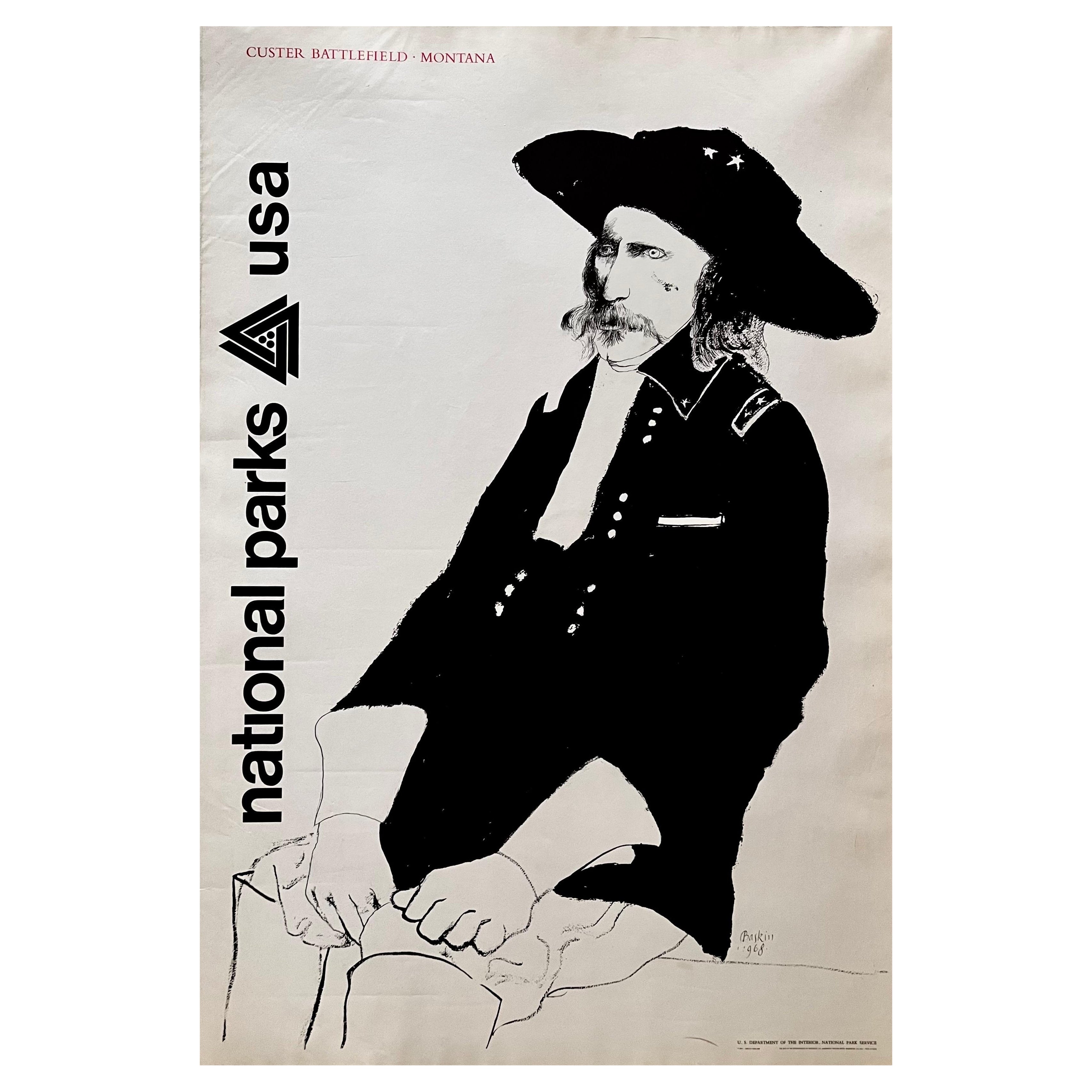 National Parks Custer Battlefield Poster by Leonard Baskin, 1969 For Sale