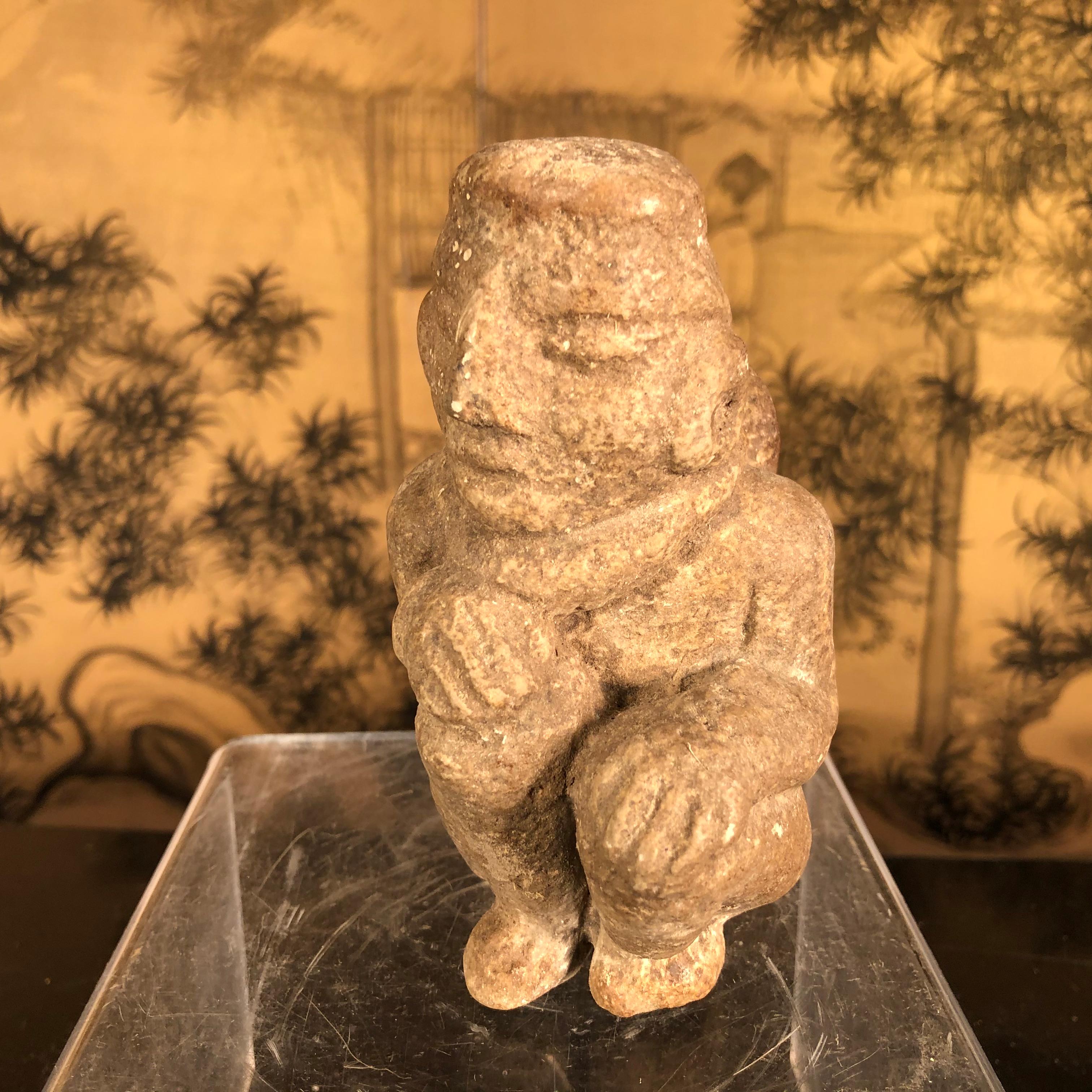 Antike handgeschnitzte Steinpfeifen-Skulptur eines Idols der amerikanischen Ureinwohner (Handgeschnitzt) im Angebot