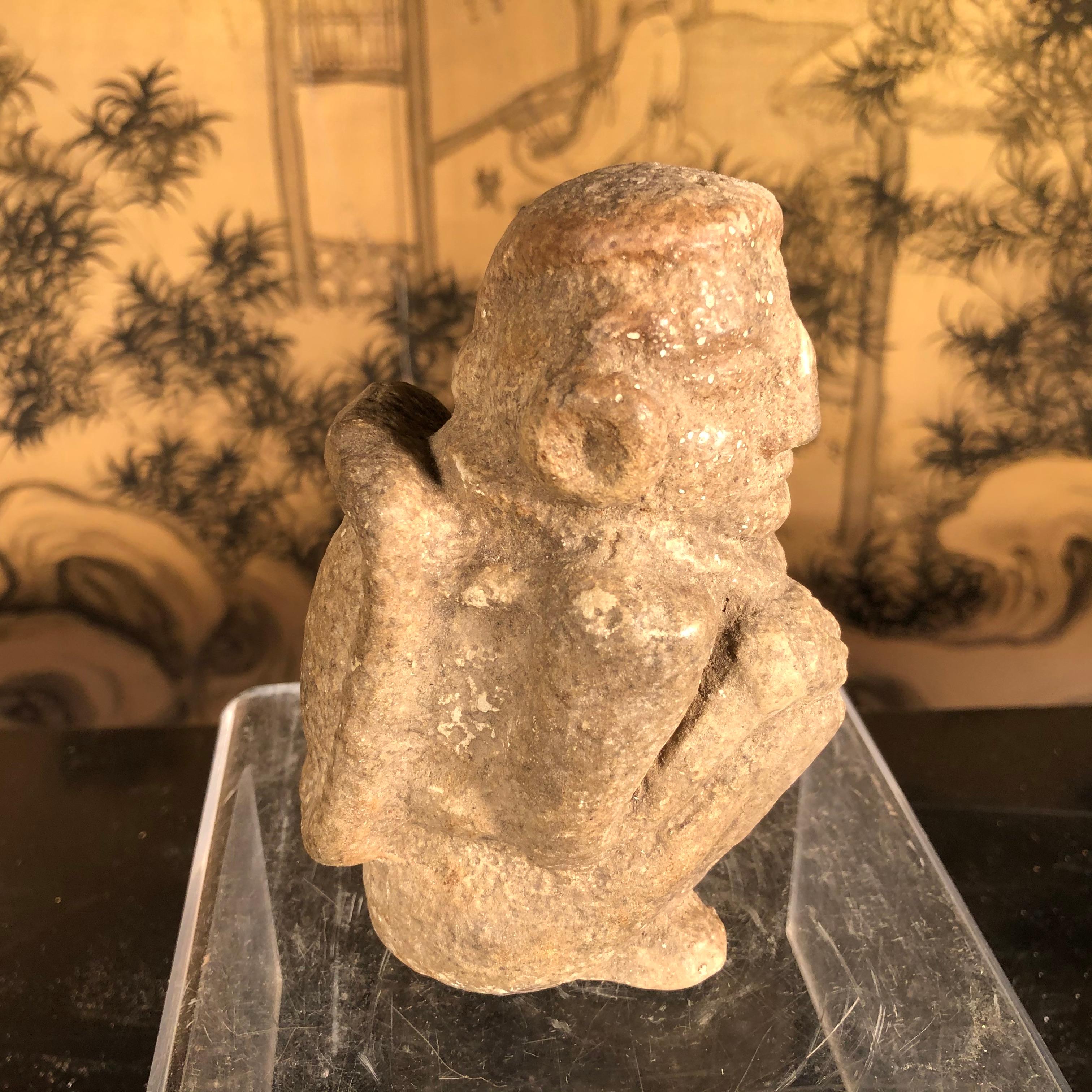 Native America Ancient Hand Carved Stone Pipe Idol Sculpture In Good Condition For Sale In South Burlington, VT
