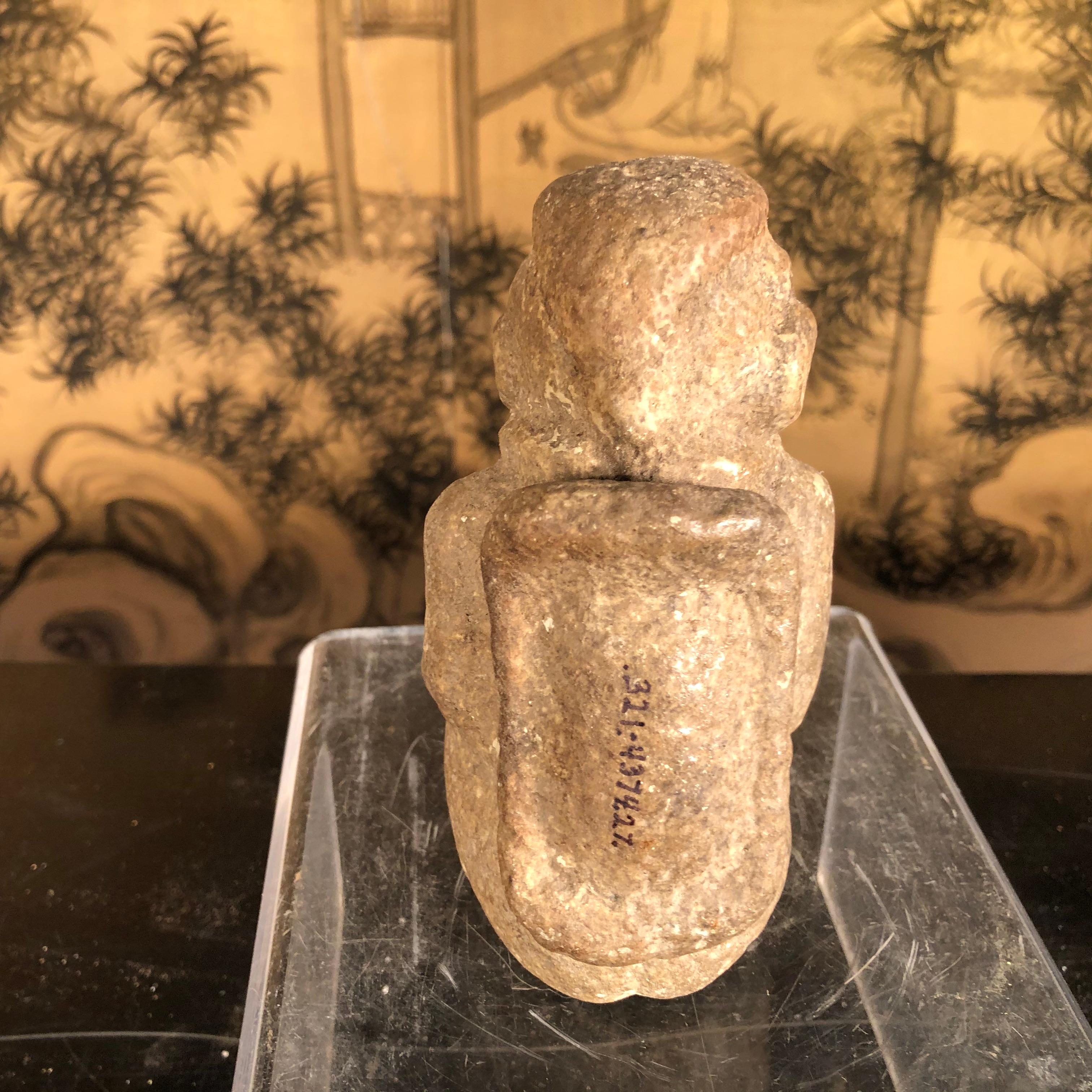 18th Century and Earlier Native America Ancient Hand Carved Stone Pipe Idol Sculpture For Sale
