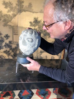 Native America Antique Hand Carved Granite Human Head