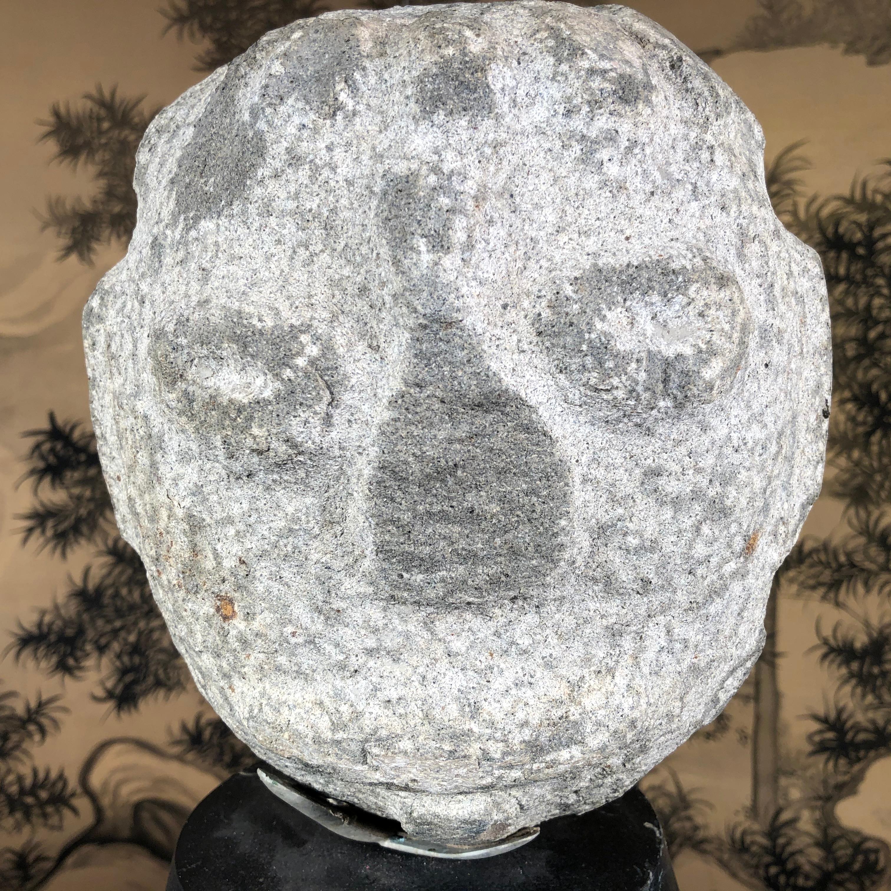 American Native America Antique Hand Carved Granite Human Head For Sale