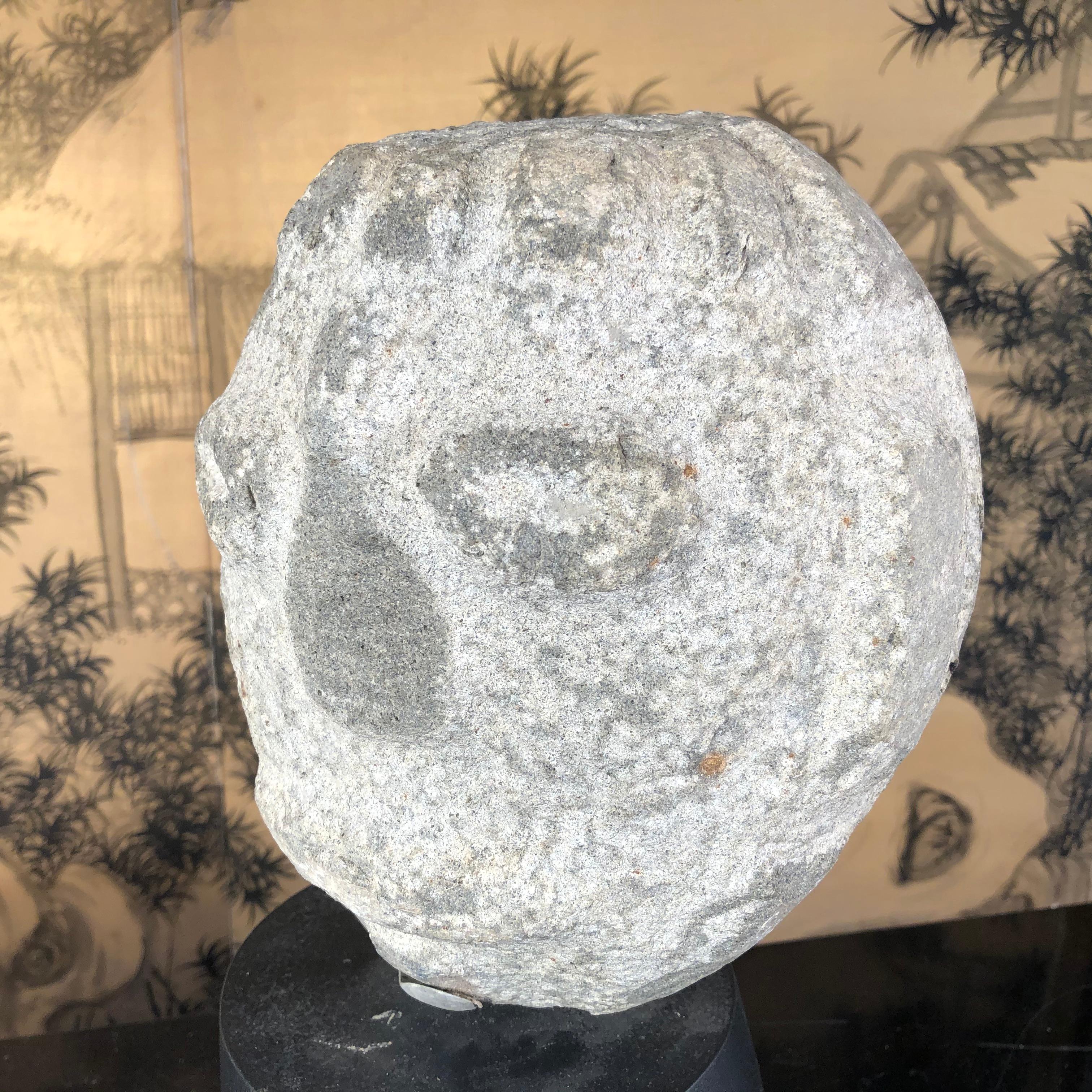 Native America Antique Hand Carved Granite Human Head In Good Condition For Sale In South Burlington, VT