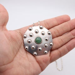 NATIVE AMERICA Navajo 1960-70 Geometric Pendant With Chain Sterling & Aventurine