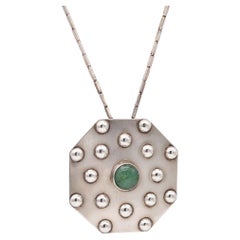 NATIVE AMERICA Navajo 1960-70 Geometric Pendant With Chain Sterling & Aventurine