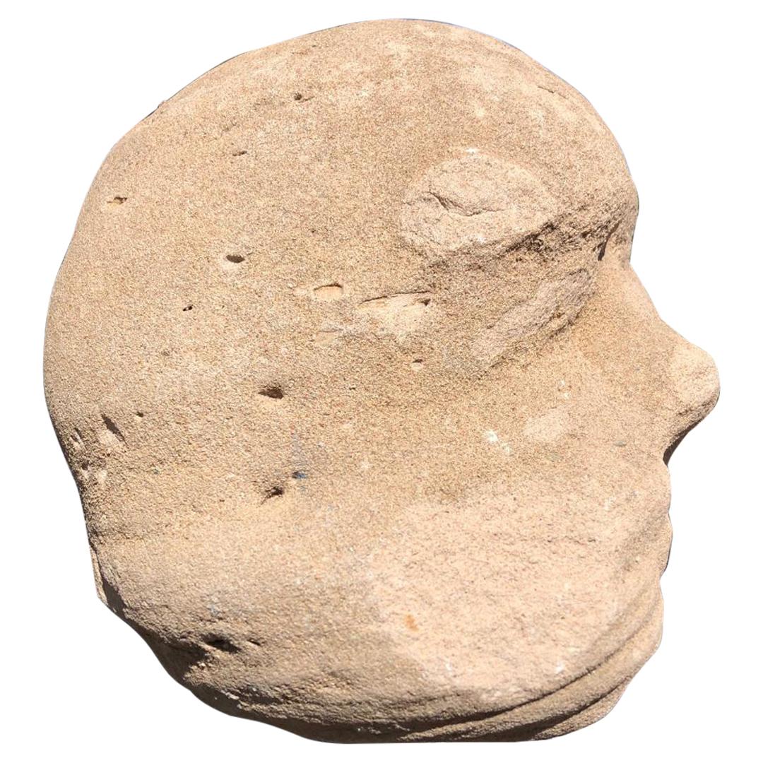 Effigie de tête humaine en pierre naturelle ancienne d'Amérique du Nord Sculpture