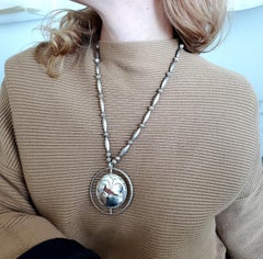 Native American 1950 Zuni Bird Necklace In Sterling Inlaid Turquoise & Carnelian