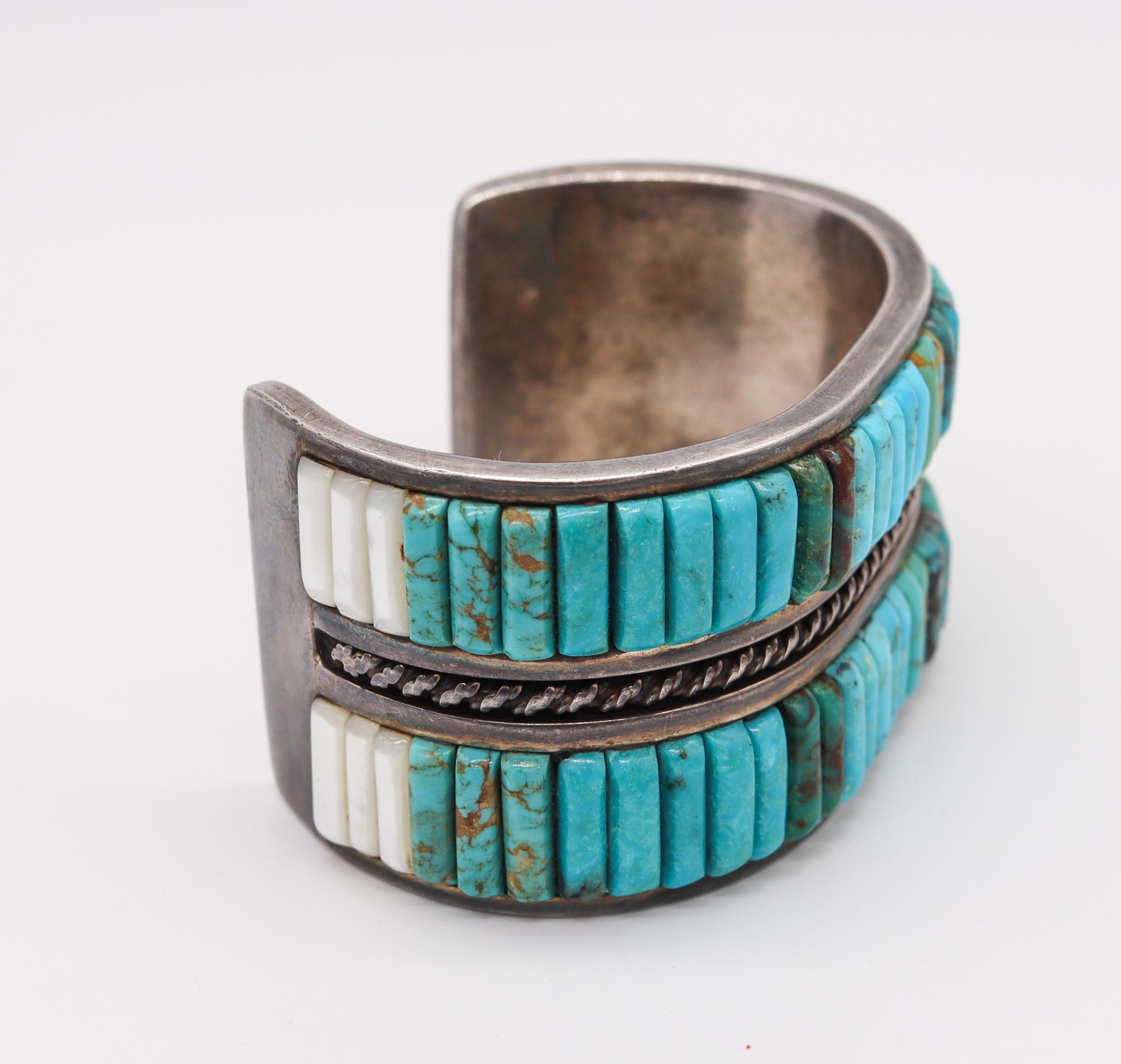 Women's or Men's Native American 1960 Navajo Bracelet Cuff in .935 Sterling Silver with Turquoise