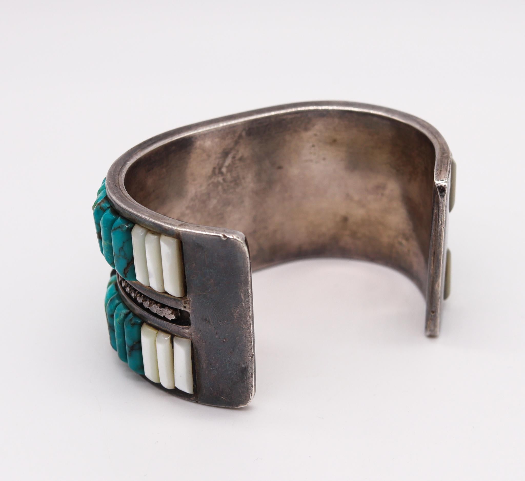 Native American 1960 Navajo Bracelet Cuff in .935 Sterling Silver with Turquoise 1