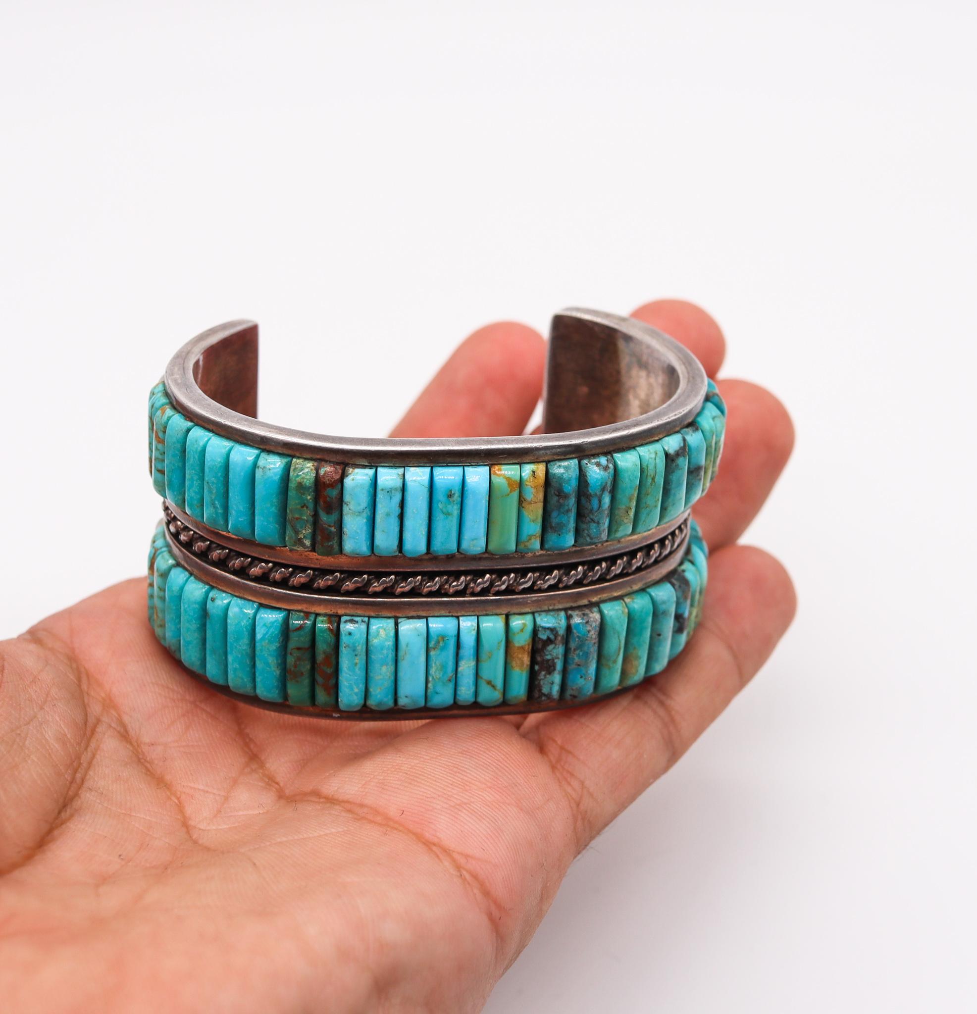 Native American 1960 Navajo Bracelet Cuff in .935 Sterling Silver with Turquoise 2