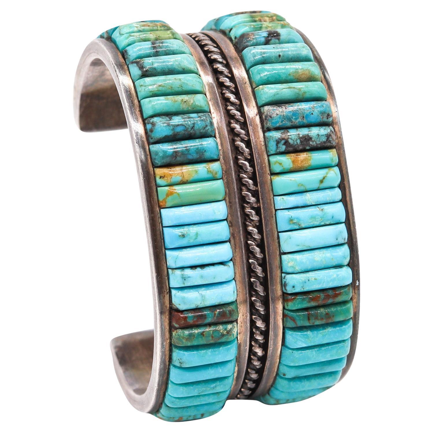 Native American 1960 Navajo Bracelet Cuff in .935 Sterling Silver with Turquoise