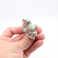 NATIVE AMERICAN 1970 Sculptural Ring In .925 Sterling Silver & Arizona Turquoise