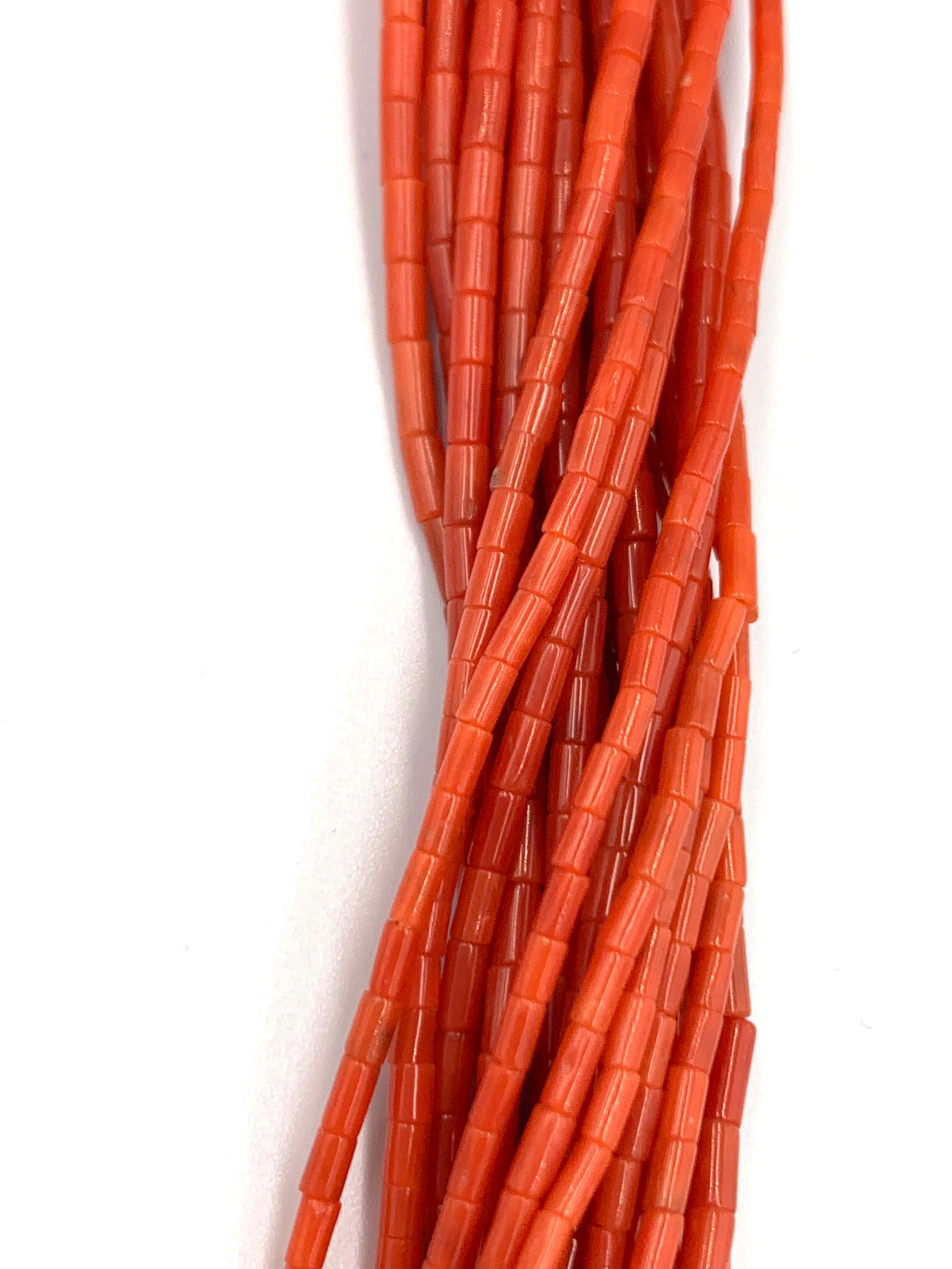 Native American 20-Strand Mediterranean Coral Beaded Necklace For Sale 8