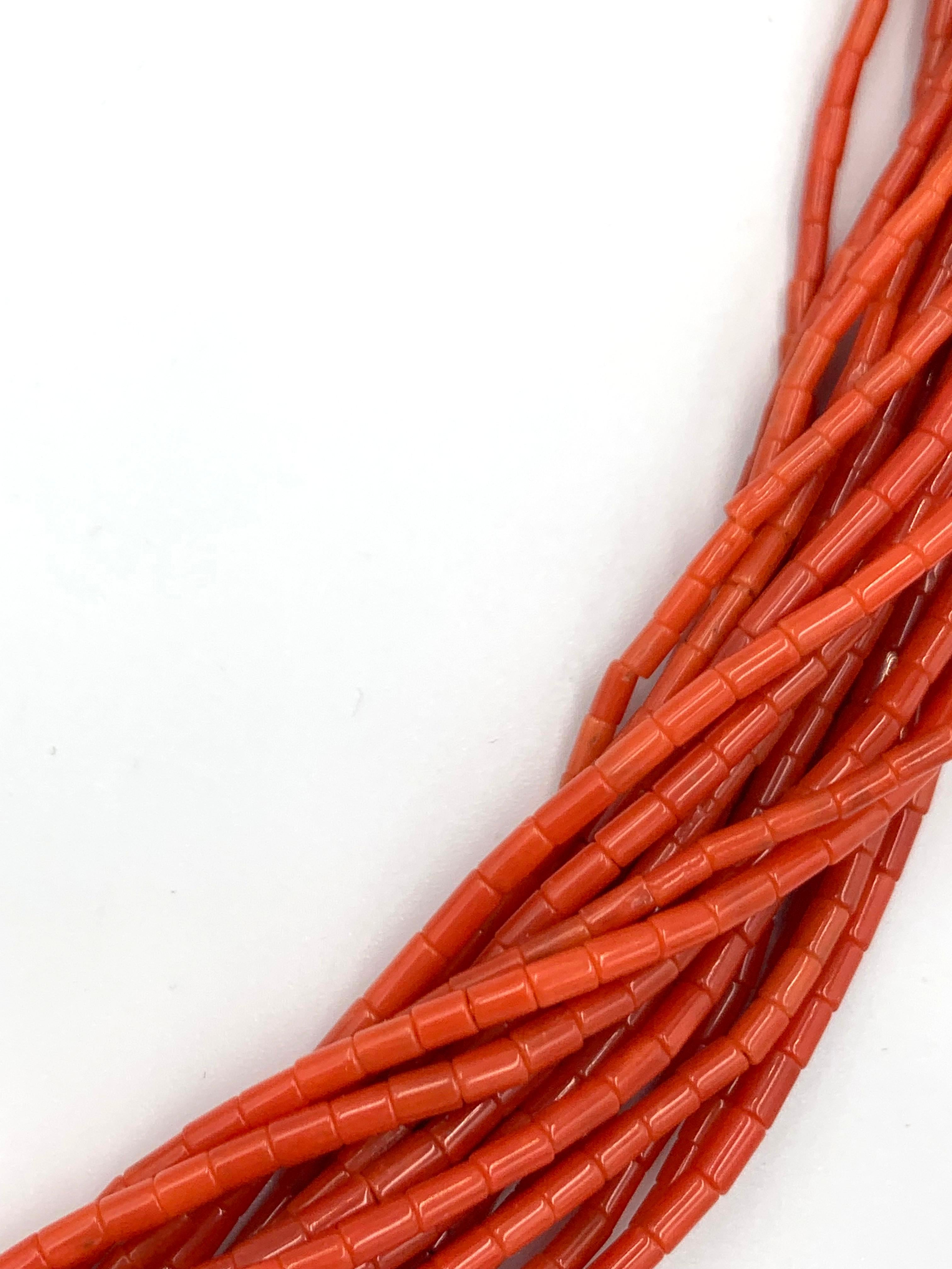 Native American 20-Strand Mediterranean Coral Beaded Necklace For Sale 9