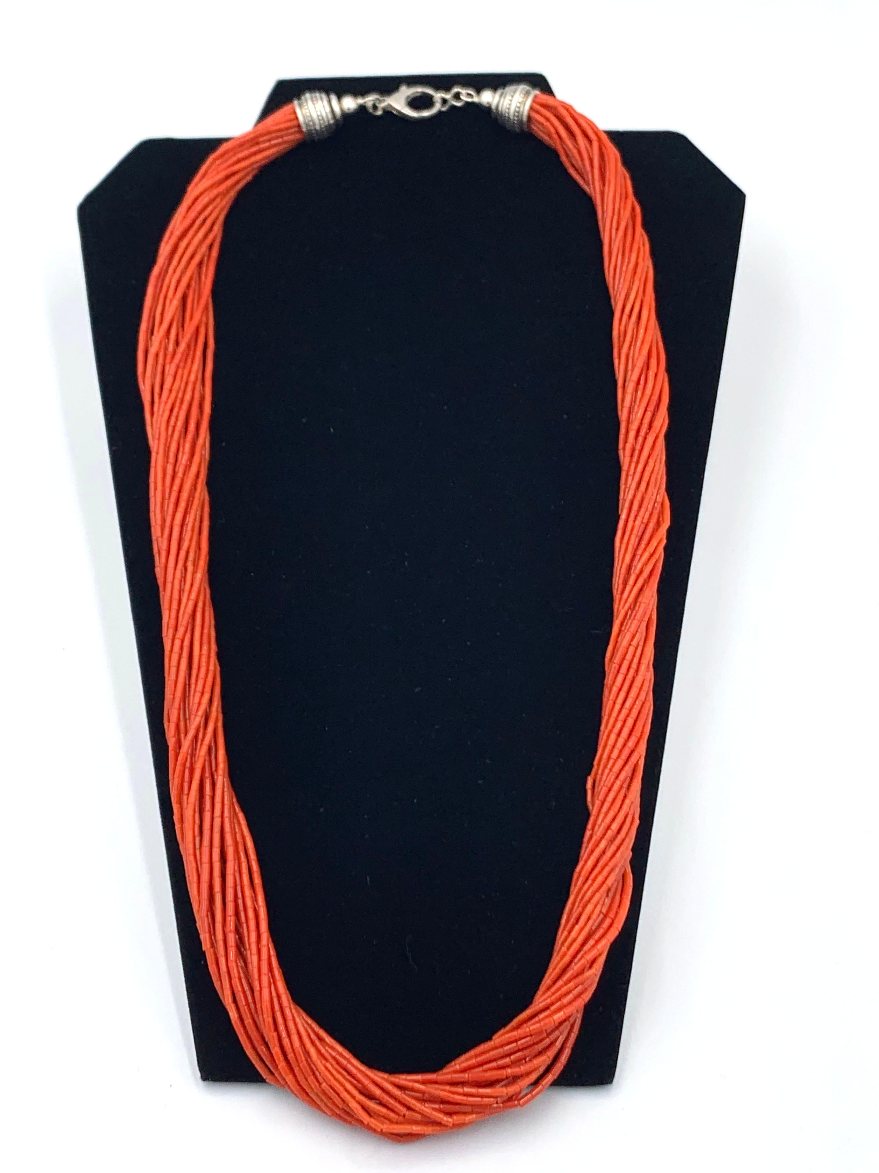 Native American 20-Strand Mediterranean Coral Beaded Necklace For Sale 14