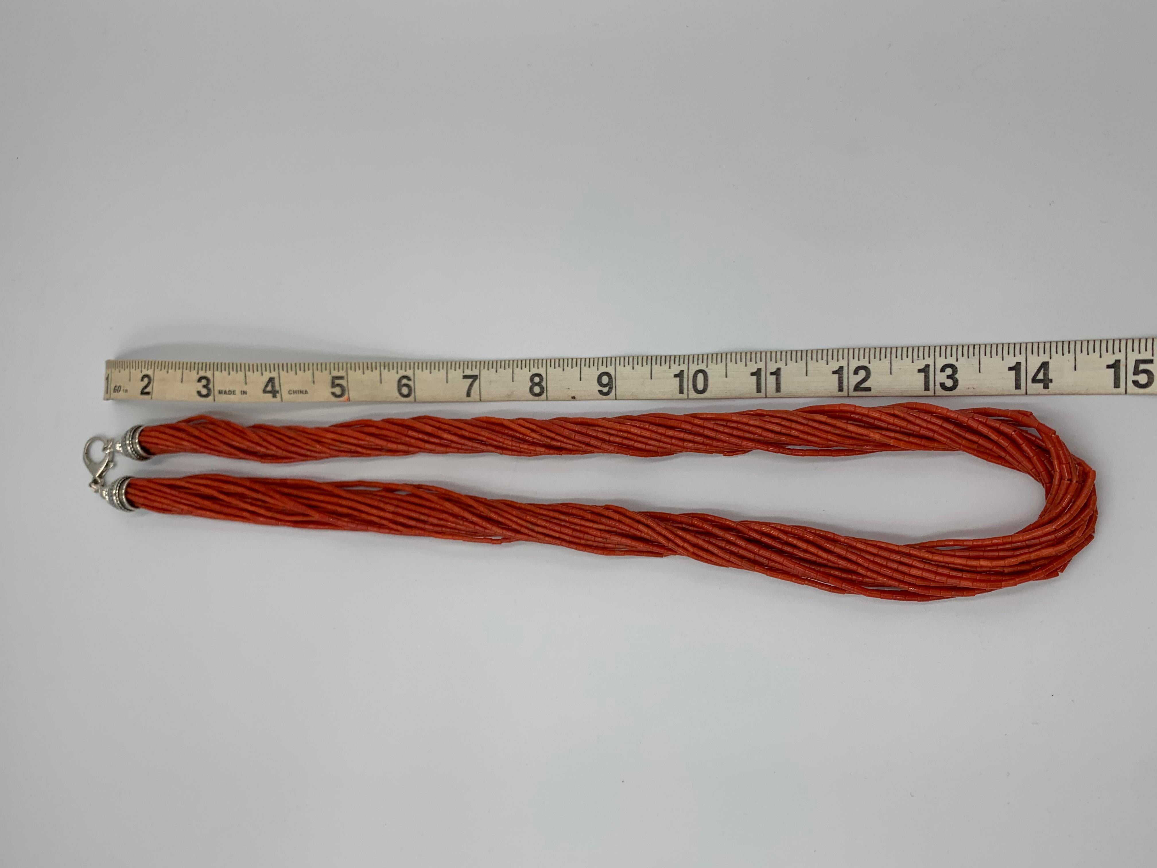 Native American 20-Strand Mediterranean Coral Beaded Necklace For Sale 15
