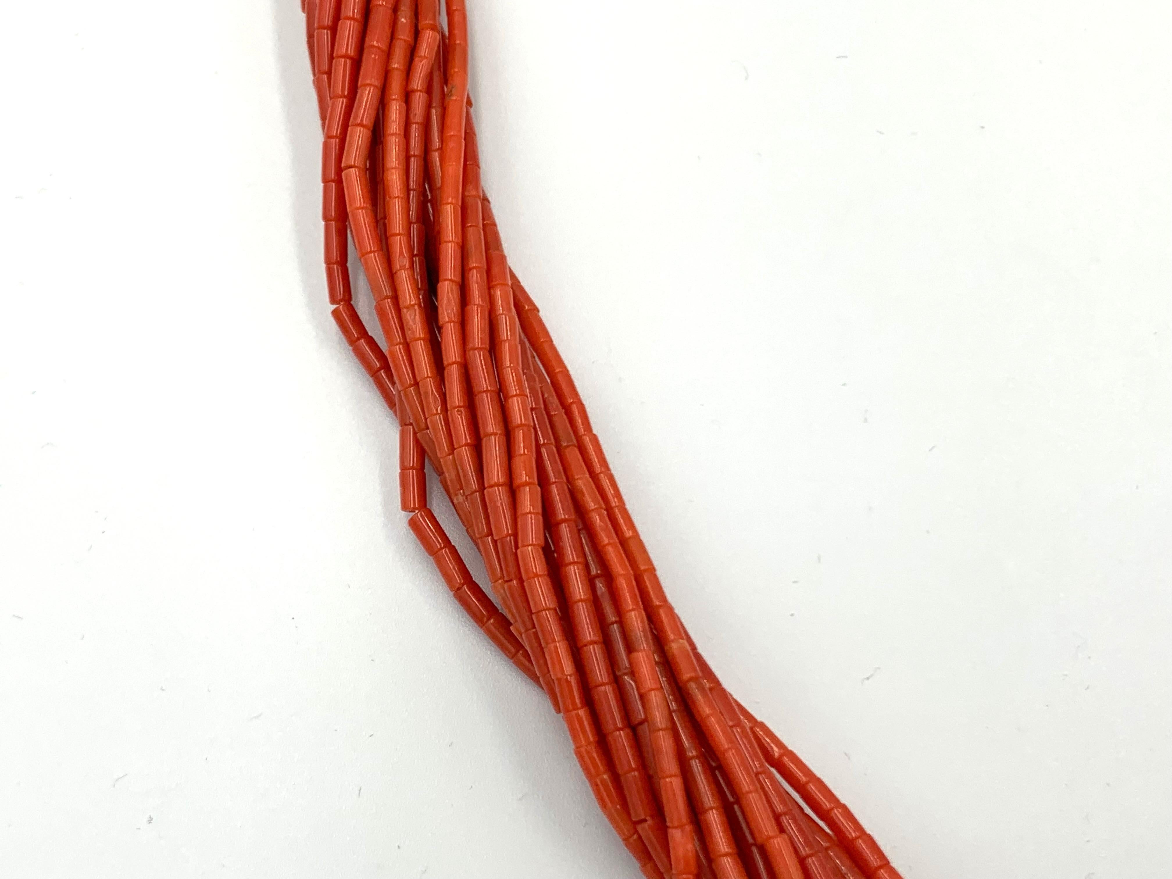 Women's or Men's Native American 20-Strand Mediterranean Coral Beaded Necklace For Sale