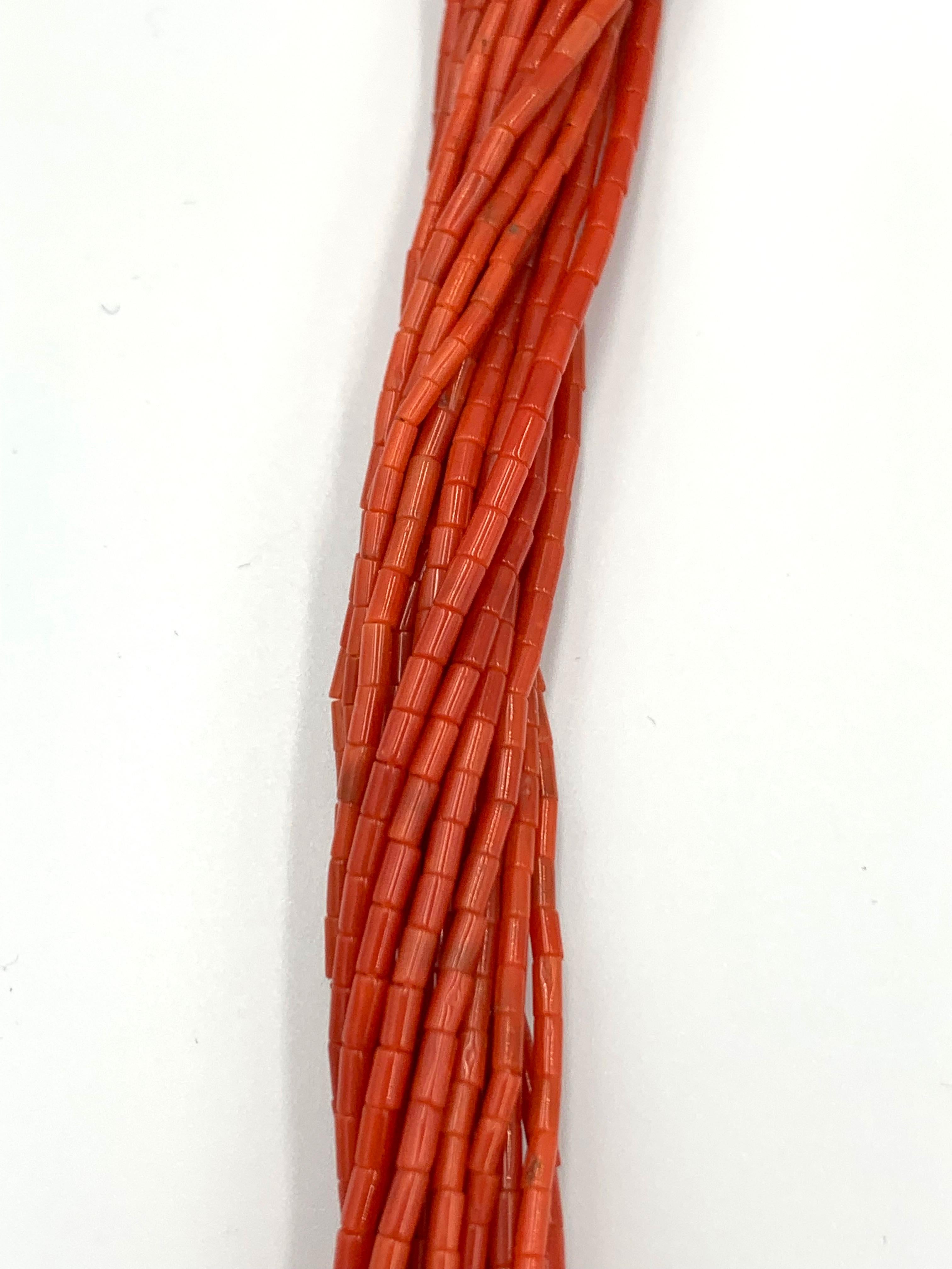 Native American 20-Strand Mediterranean Coral Beaded Necklace For Sale 1