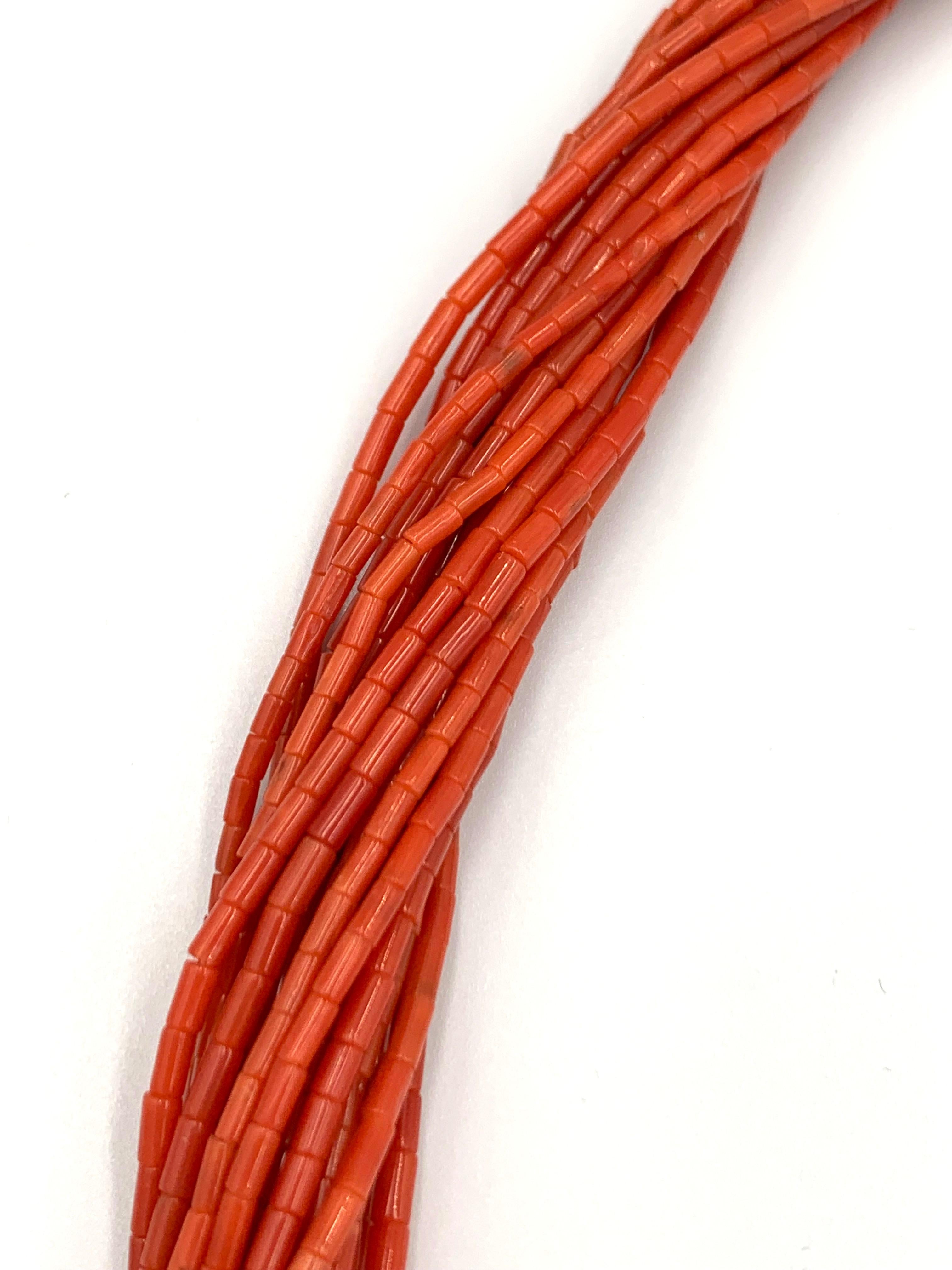 Native American 20-Strand Mediterranean Coral Beaded Necklace For Sale 2