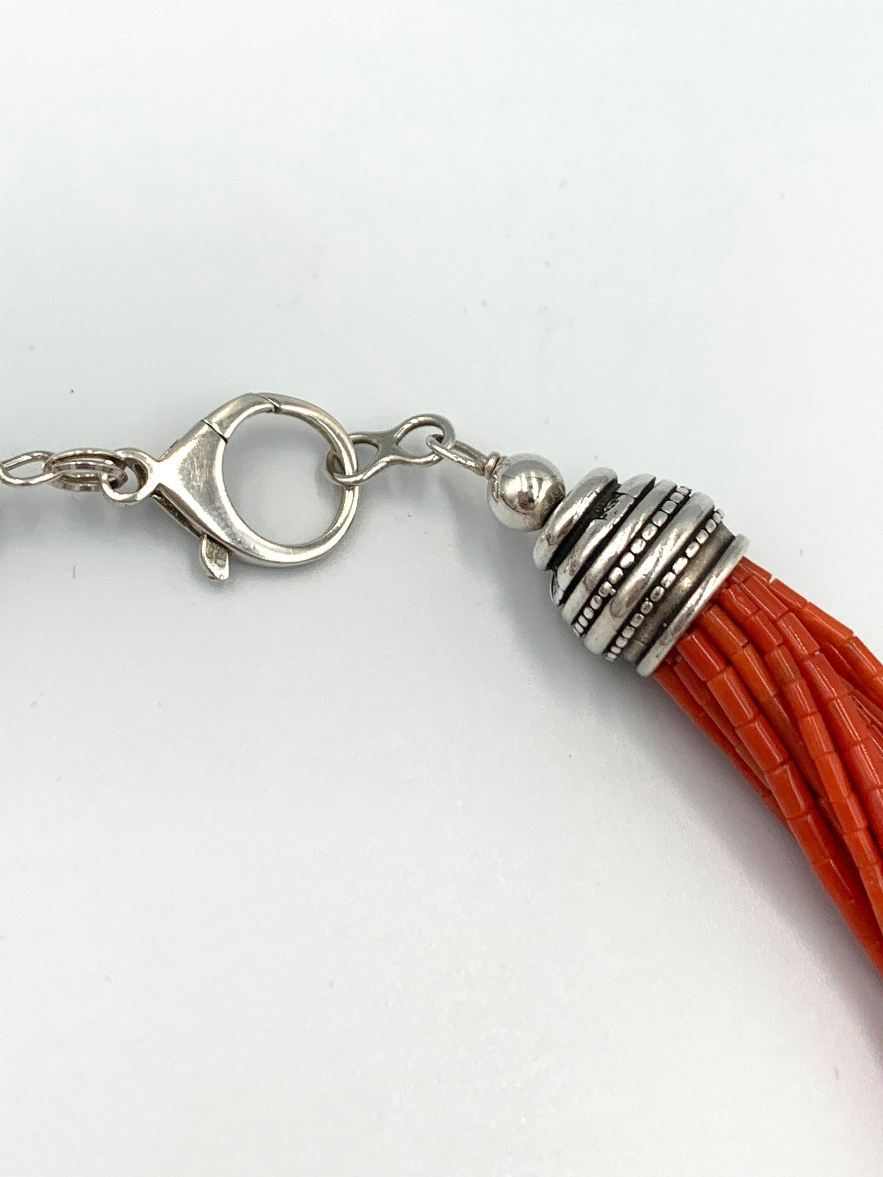 Native American 20-Strand Mediterranean Coral Beaded Necklace For Sale 4